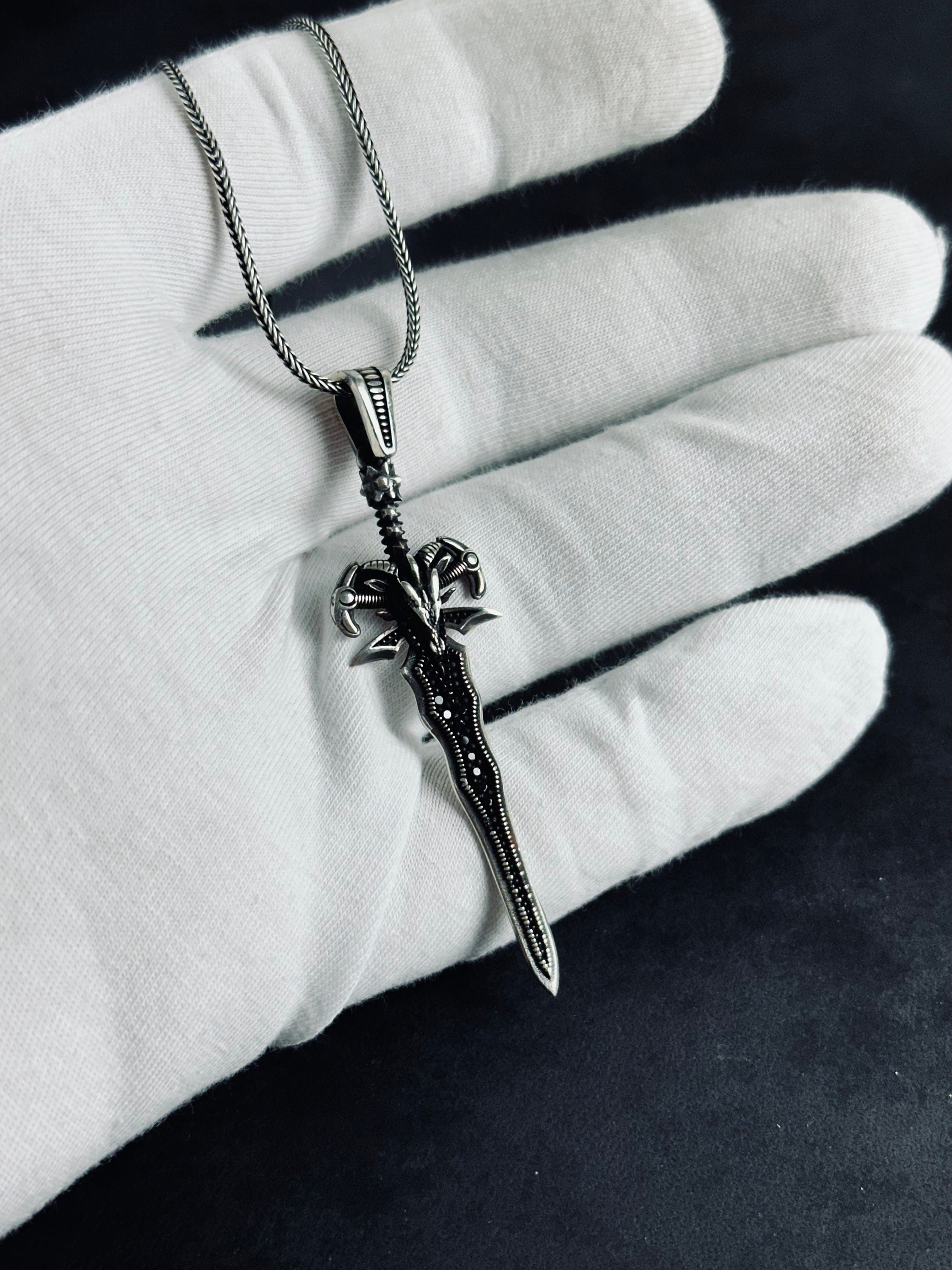 Lucifer-Inspired Sword Necklace - Silver Pendant with Chain