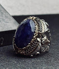 Men's Sterling Silver Ring: Oval Lapis Lazuli - Lion Design