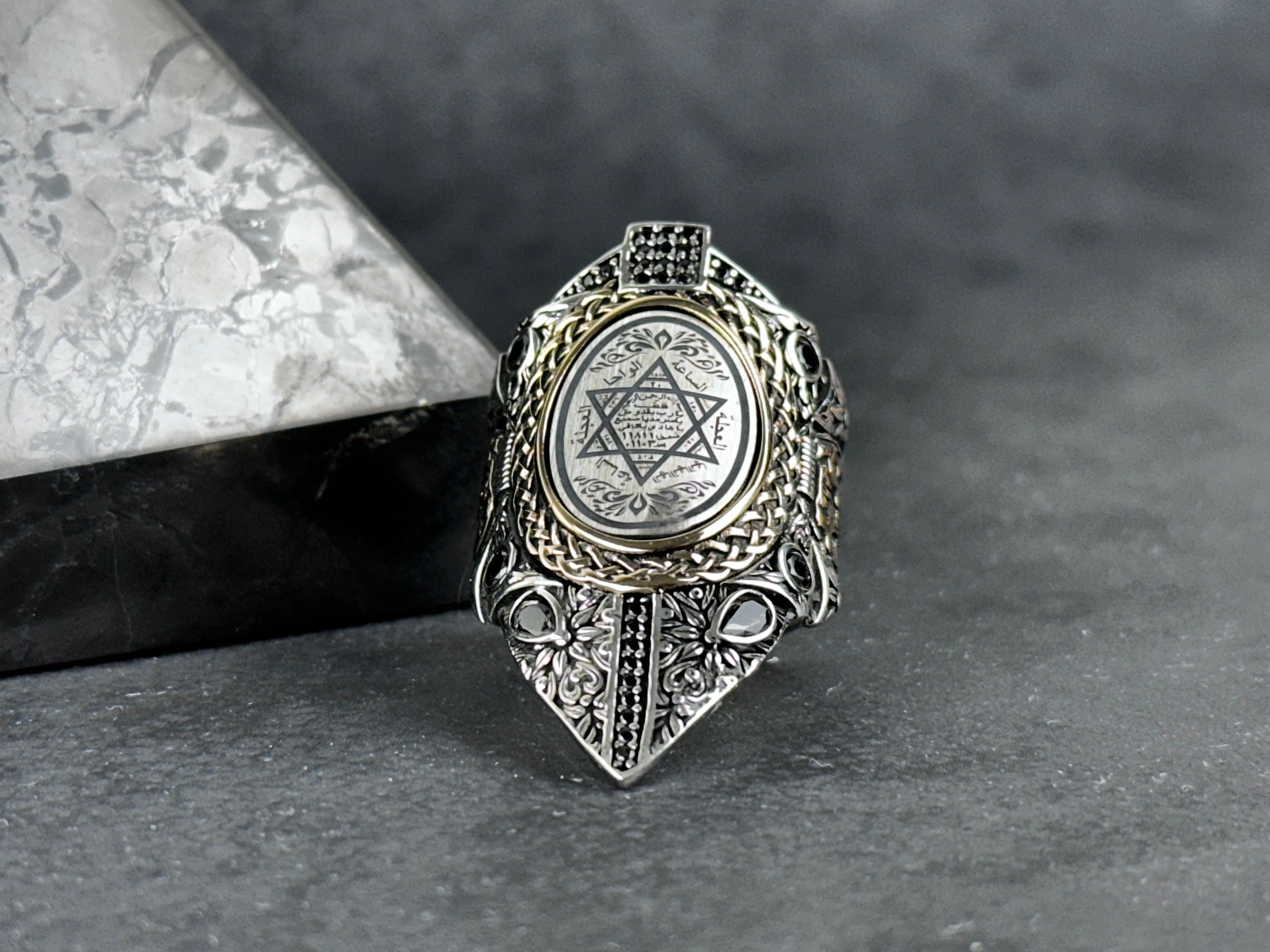 Sterling Silver Solomon's Seal Ring - Adjustable Zihgir Statement