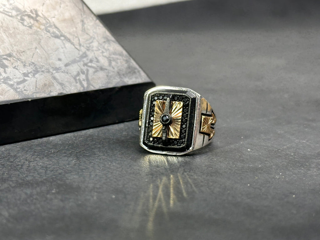 Sunrise Sterling Silver Ring: Square Statement Design (Handmade for Men)