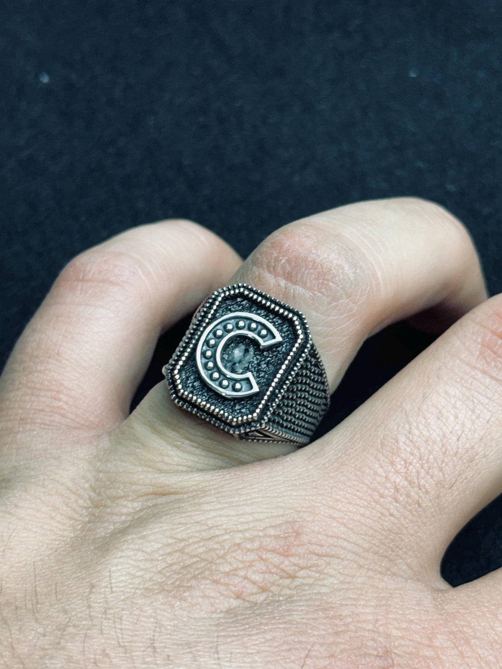 Signet Ring: Sterling Silver, Custom Initial - Unisex Jewelry