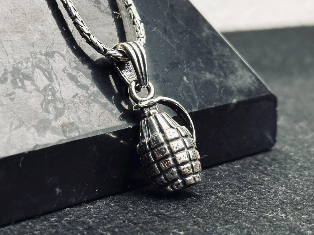 Grenade Pendant Necklace: Unique Silver Jewelry (Men's Chain Options)