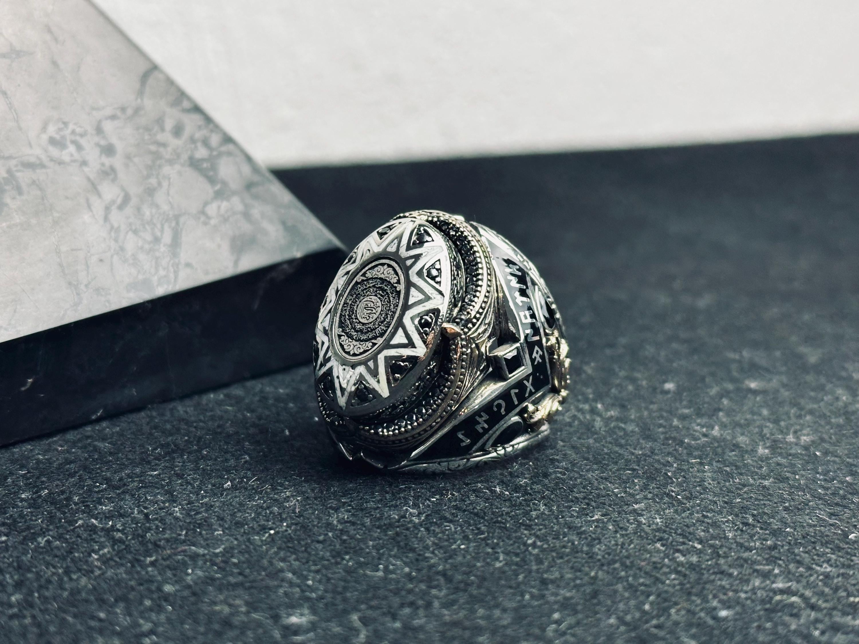Sterling Silver Seal of Solomon Ring, Ottoman Ethnic Engraved Men Ring, Islamic Symbol Jewelry, Bold Statement Signet Ring, Ramadan Gift