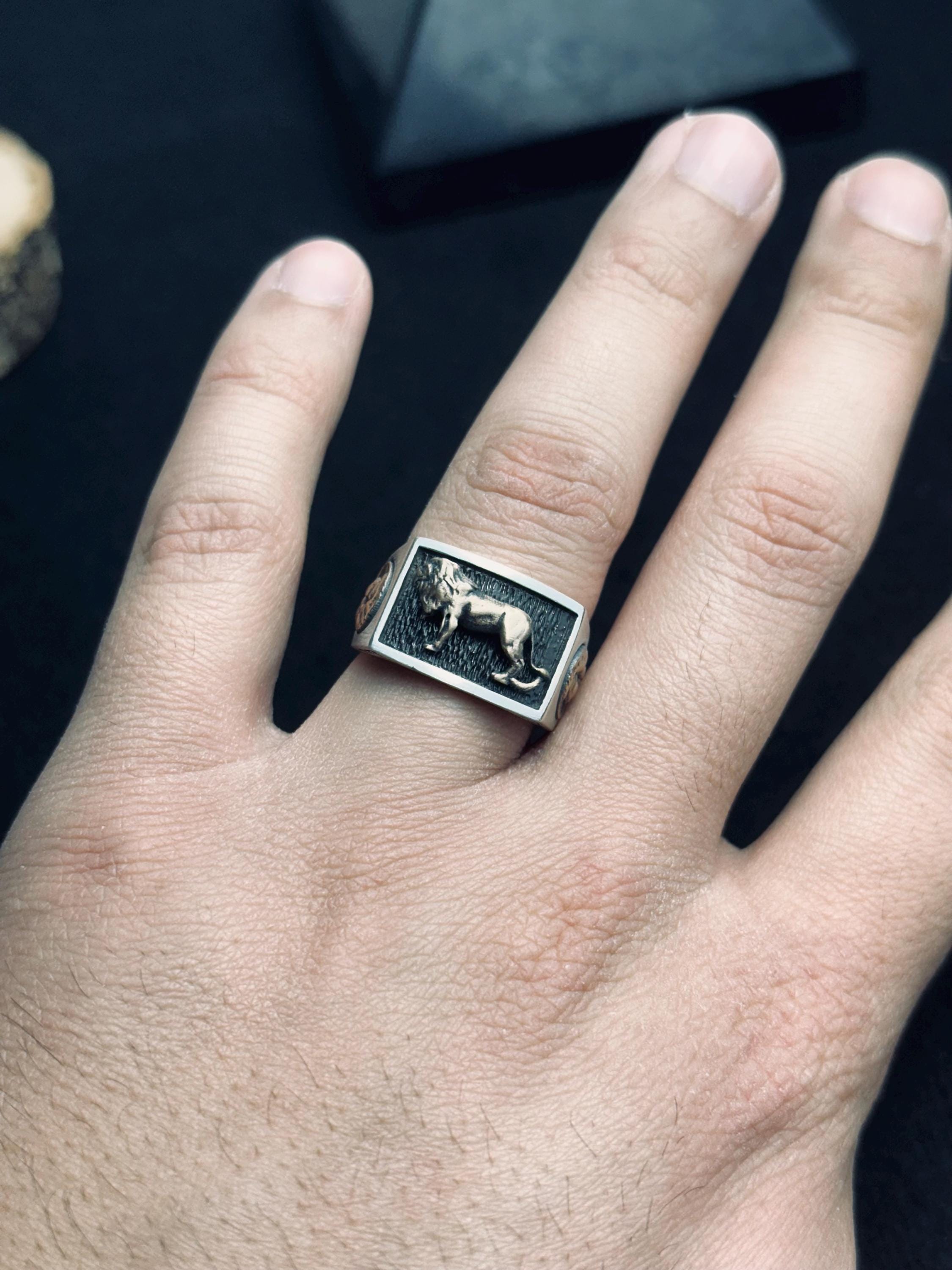 Sterling Silver Lion Ring - Men's Bold Zodiac Design