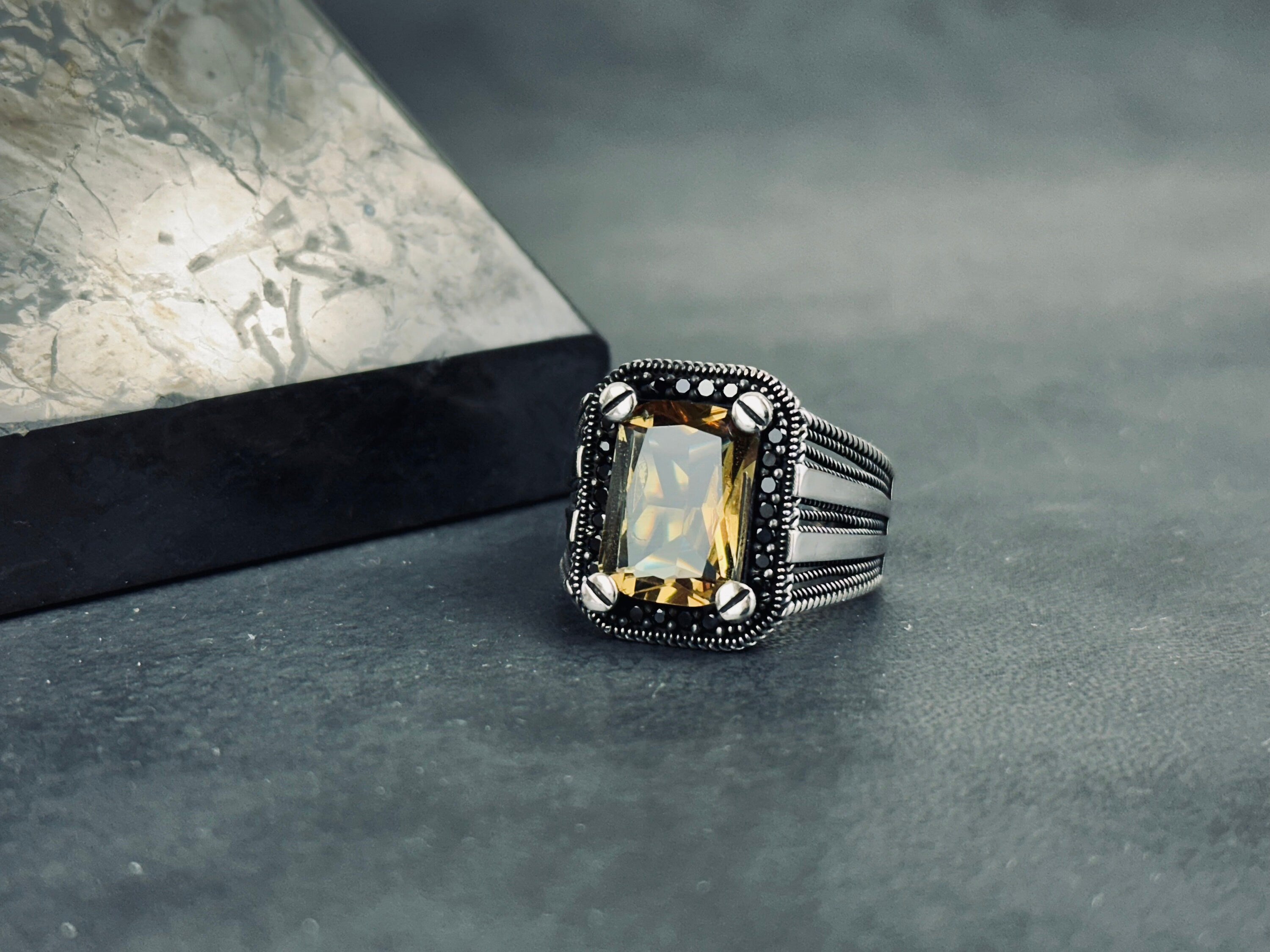 Minimalist Sultanit Ring, Sterling Silver Rectangle (Color-Change Stone)