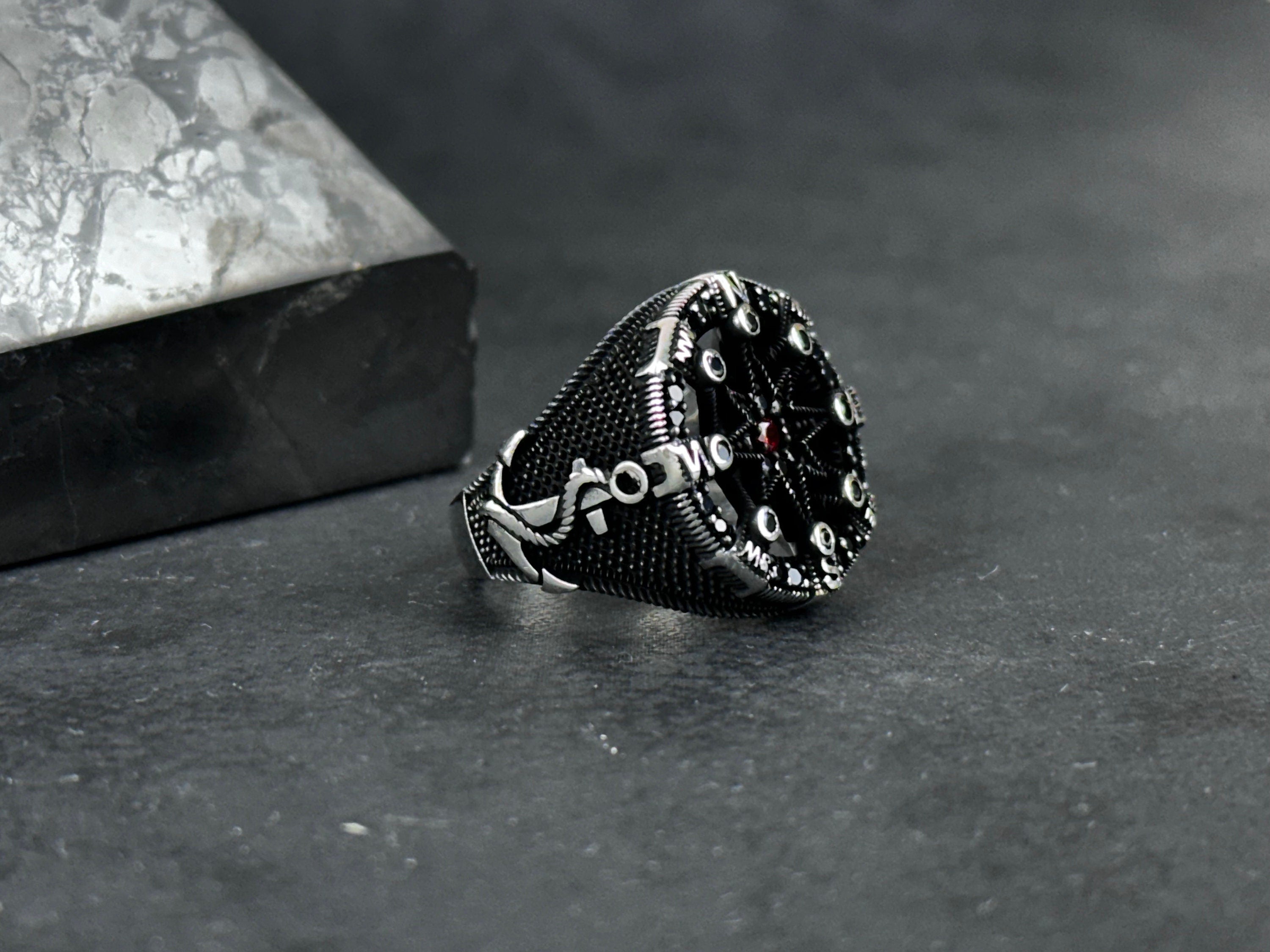 Sailor Sterling Silver Compass Ring (Handmade, Gift Box Included)