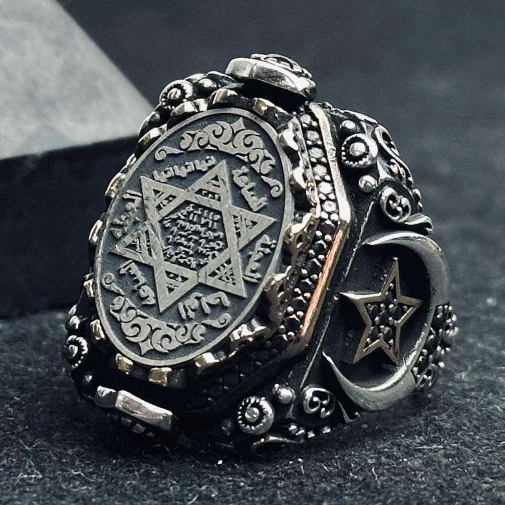 Sterling Silver Seal of Solomon Ring - Spiritual Amulet for Men