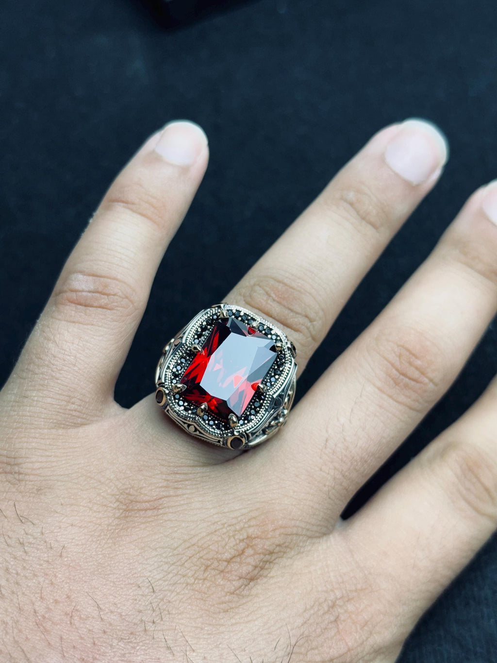 Ottoman Style Ruby Ring - Men's Sterling Silver Statement Jewelry