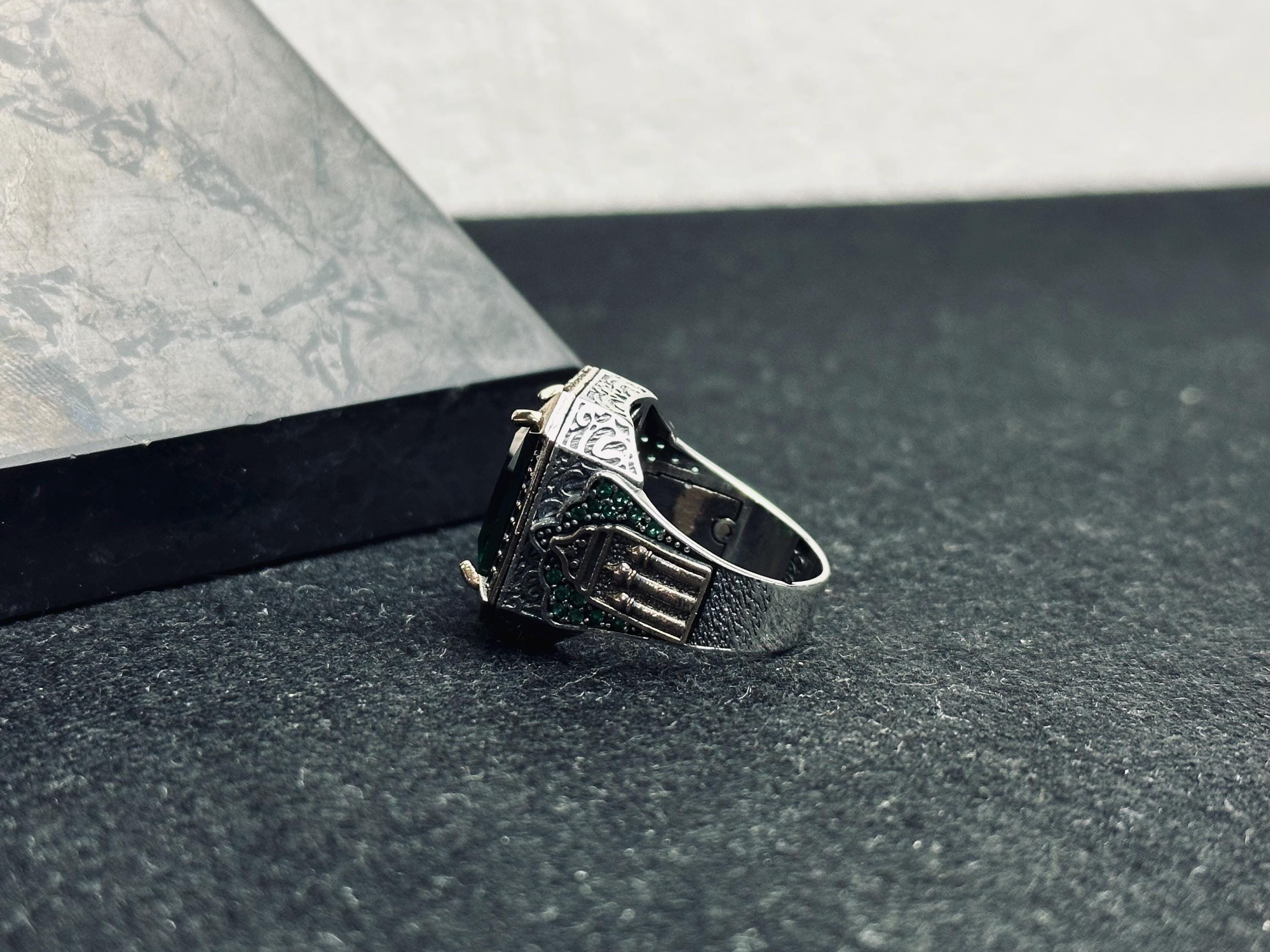 Turkish Sterling Silver Ring, Square Emerald Zircon (Men’s Statement)