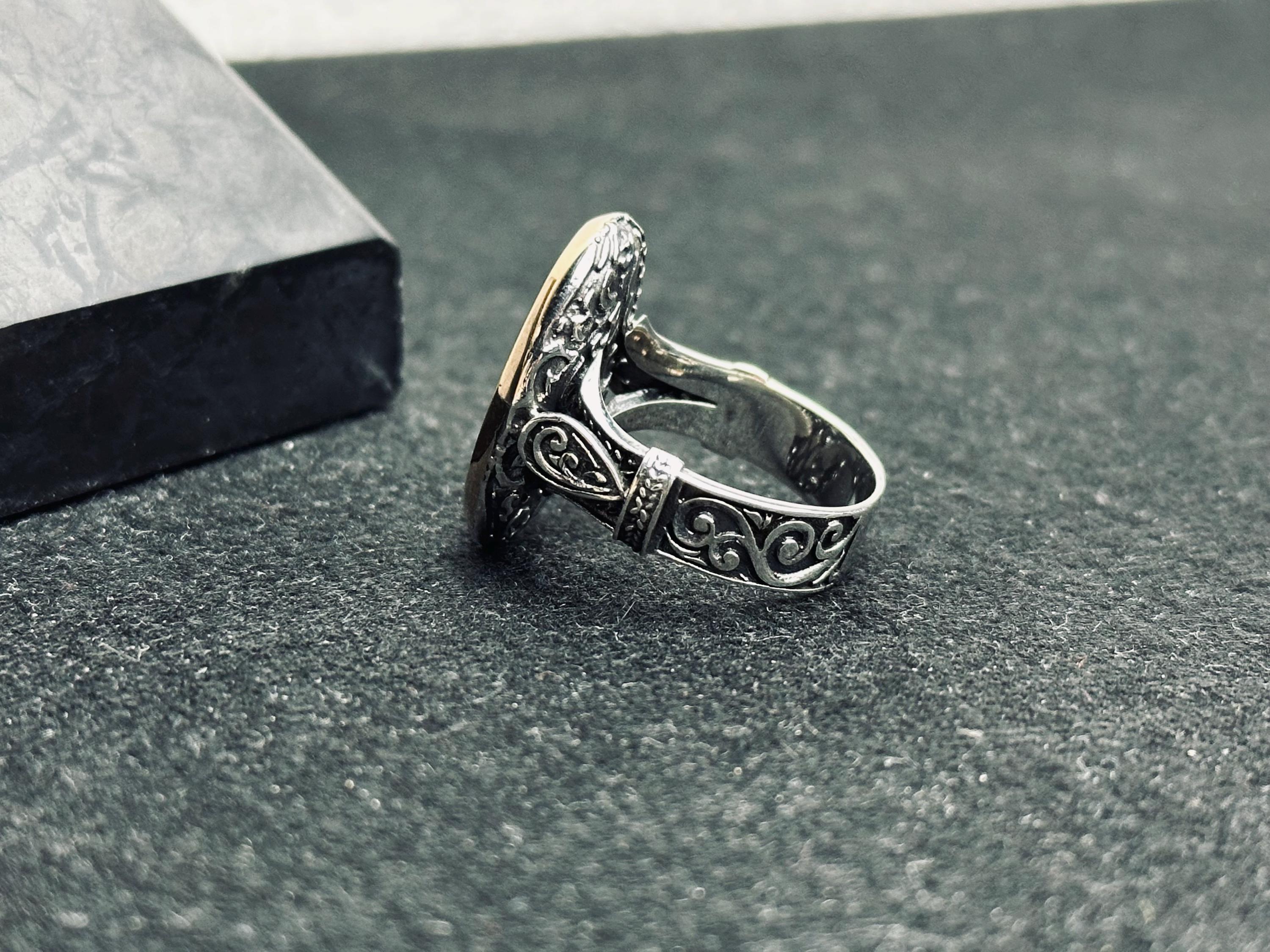 Islamic Sterling Silver Ring Elif Vav Minimalist Oval (Unisex)