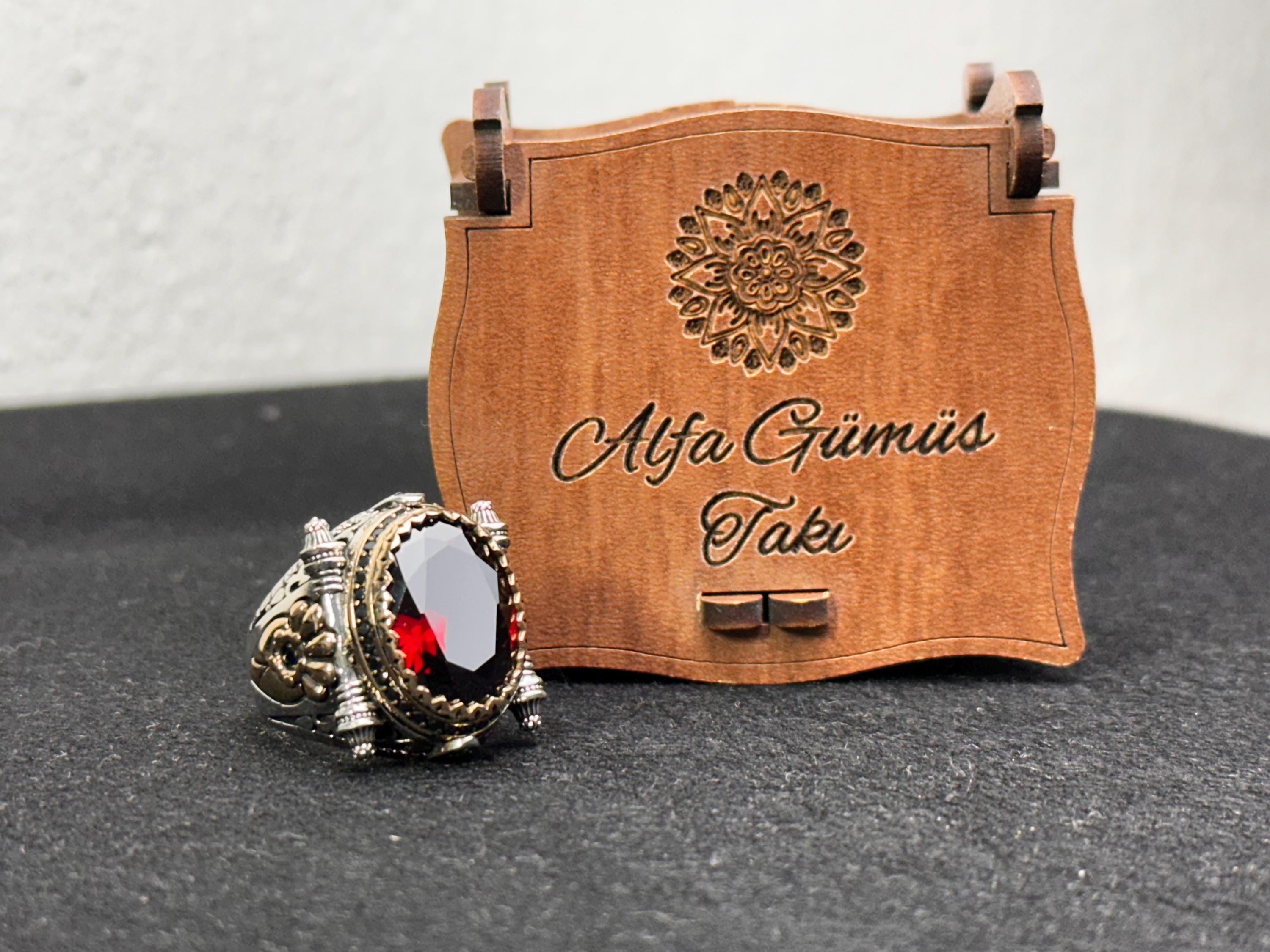 Red Zirconium Stone Ring: Sterling Silver Handmade Jewelry