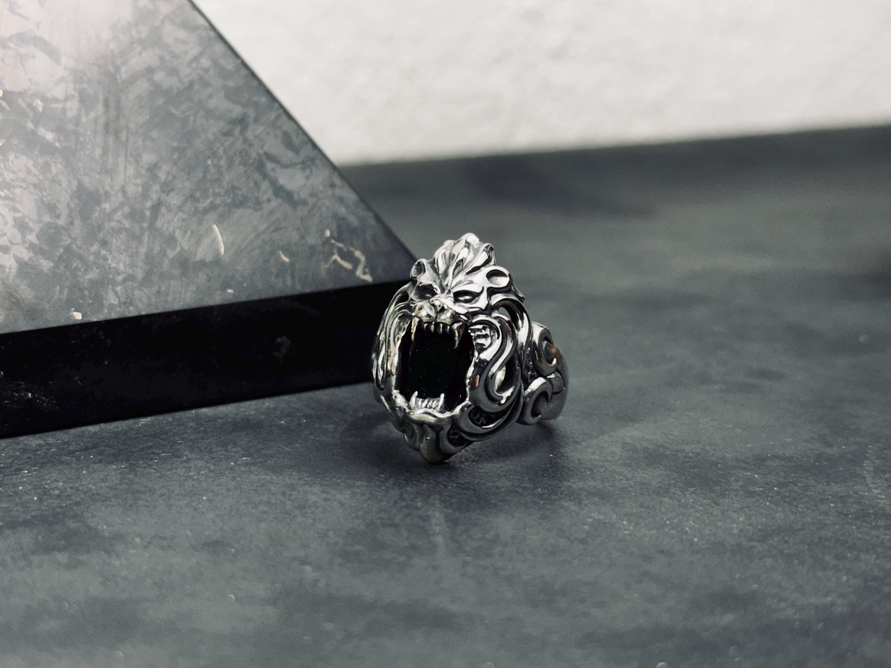 Lion Head Ring: Sterling Silver Animal Jewelry (Handmade, Men's)