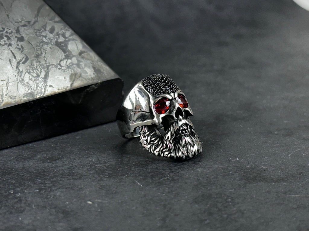 Sterling Silver Skull Ring - Gothic Design with Zircon Eyes