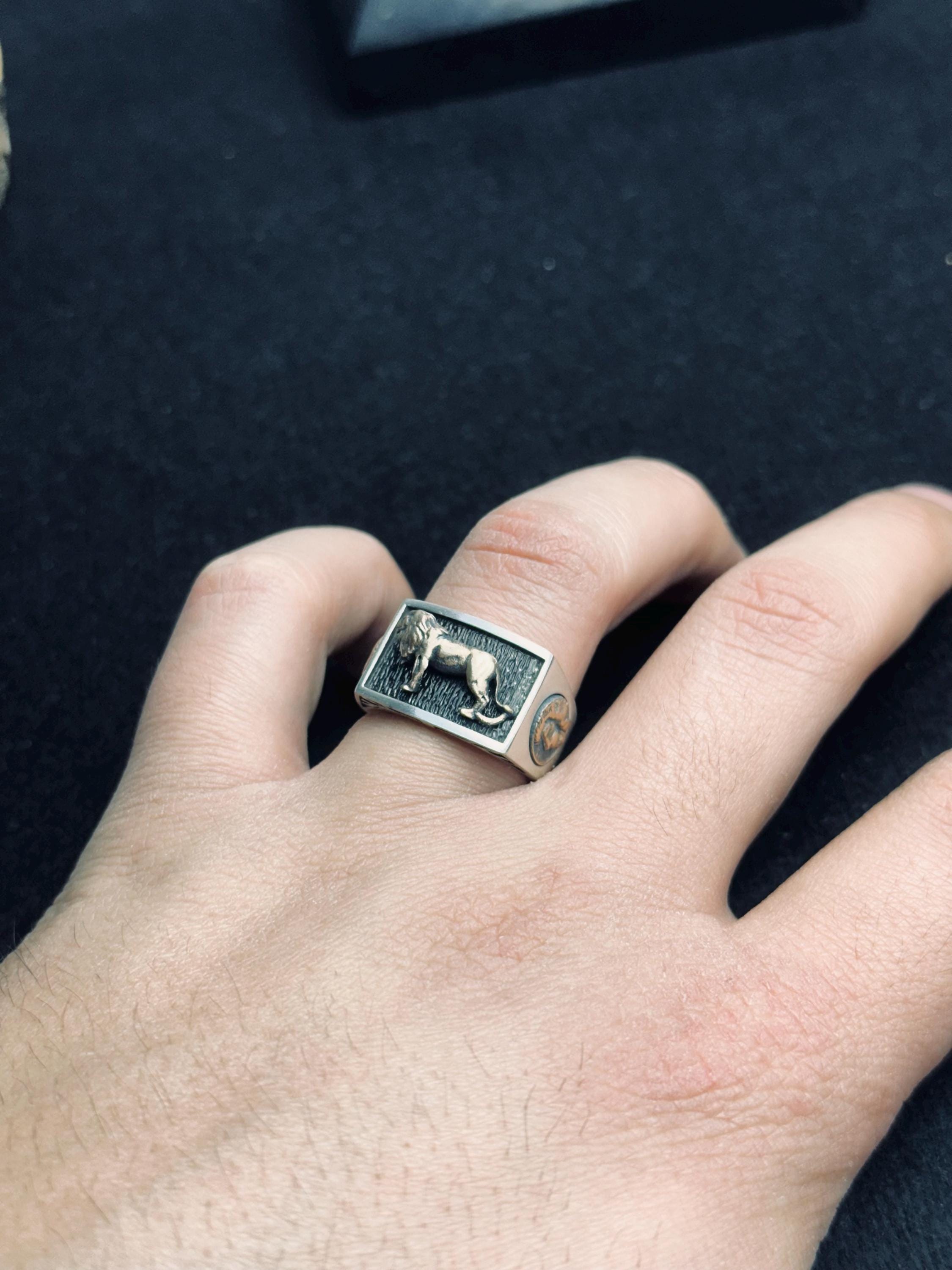 Sterling Silver Lion Ring - Men's Bold Zodiac Design