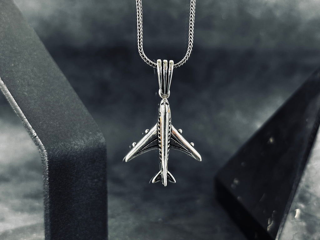 Airplane Silver Necklace: Handcrafted Pendant for Aviators