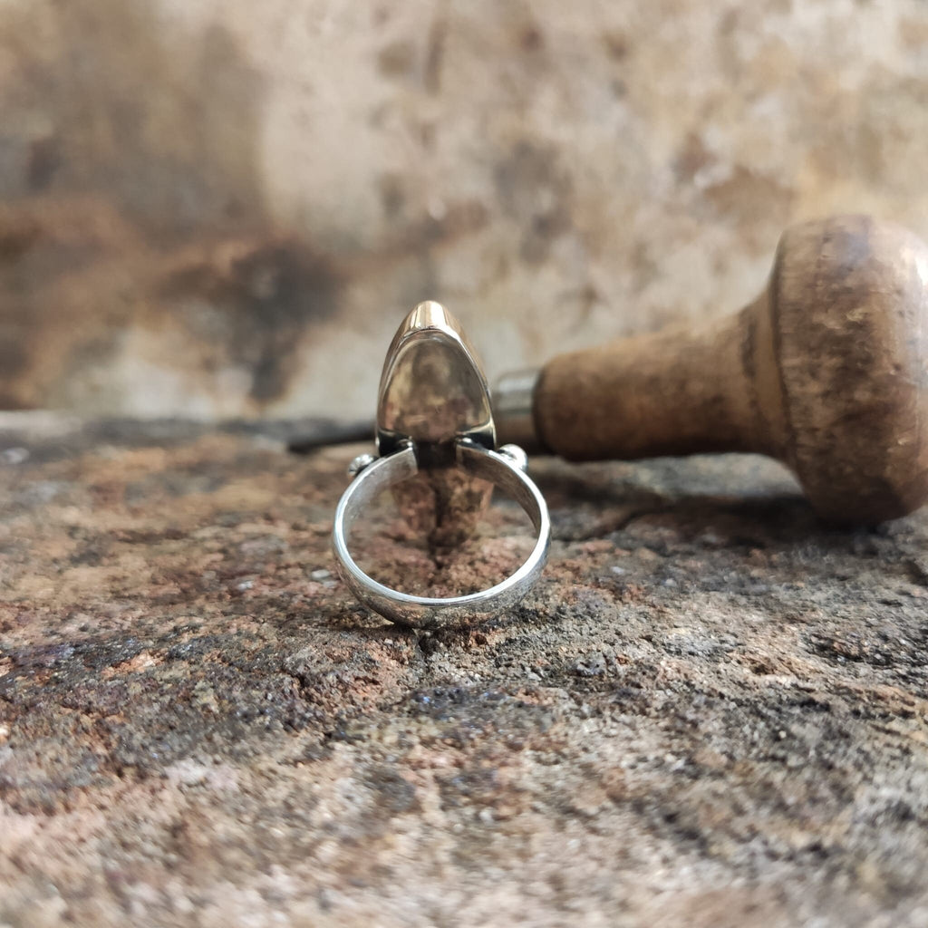 Red Nacre Stone Ring: Handmade 925 Sterling Silver