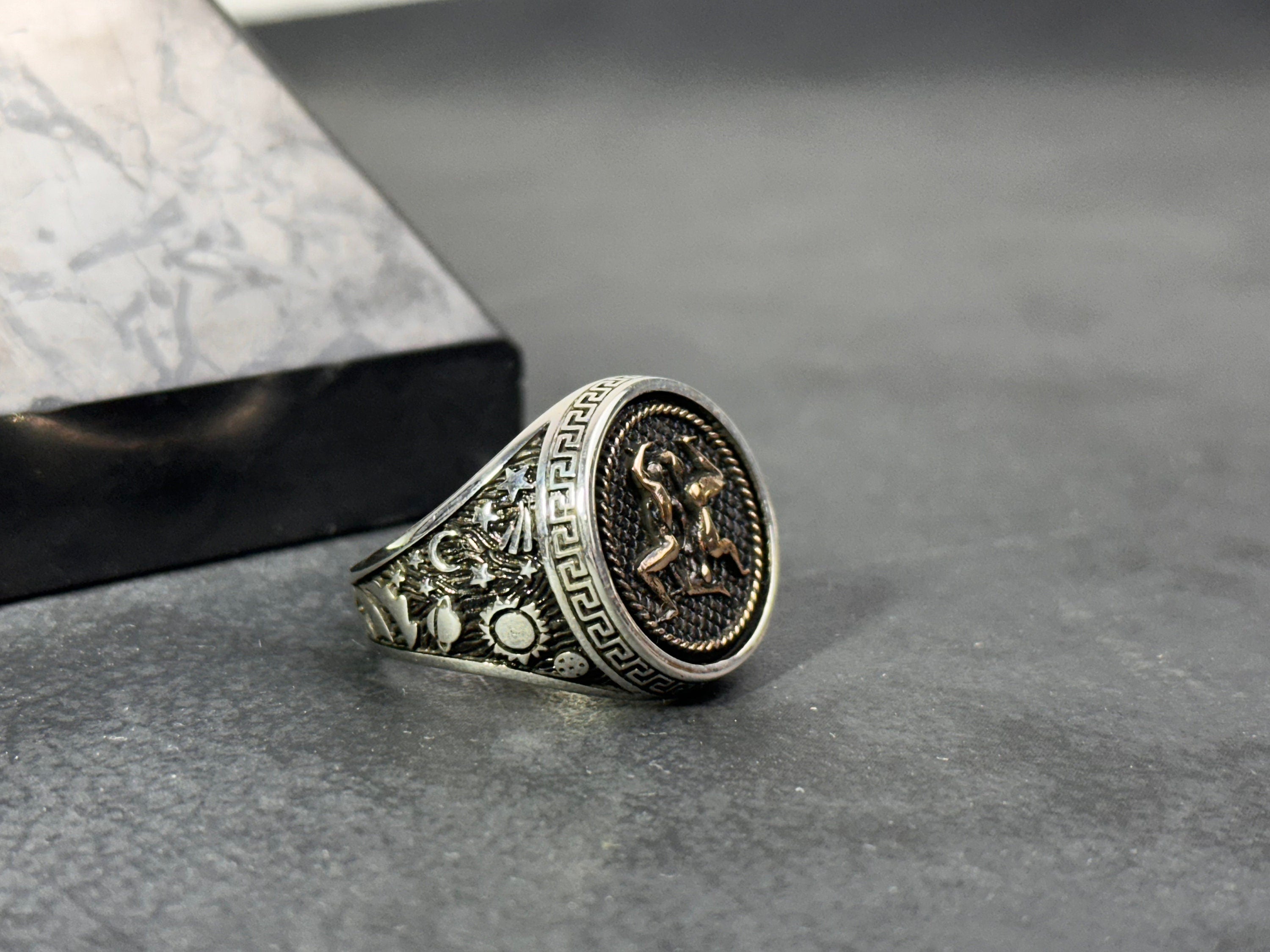 Sterling Silver Gemini Ring - Dainty Astrology Signet Band
