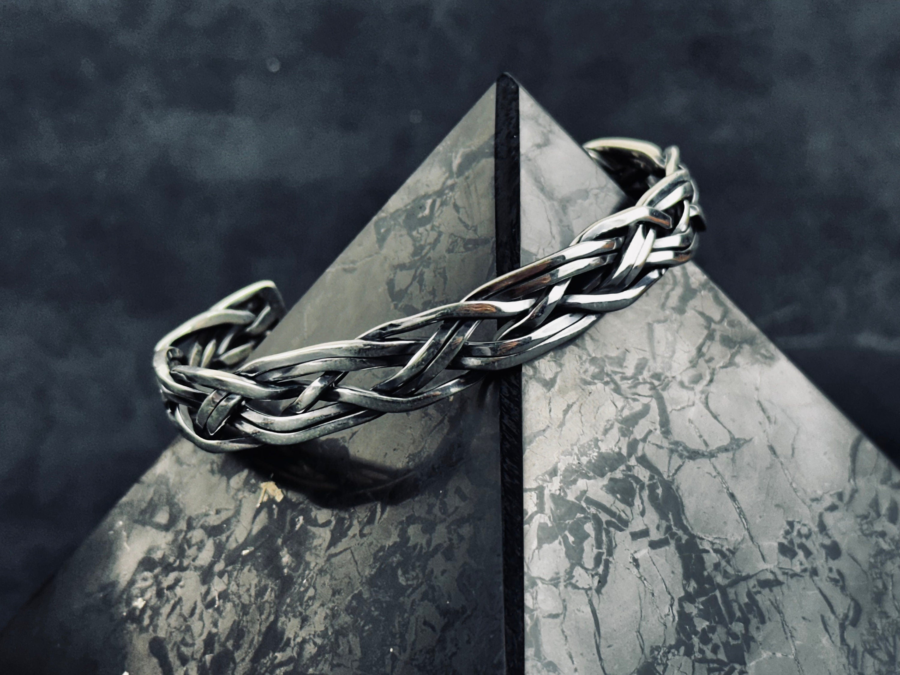 Warrior Style Silver Bracelet, Knitted Sterling (Handmade, Men's)