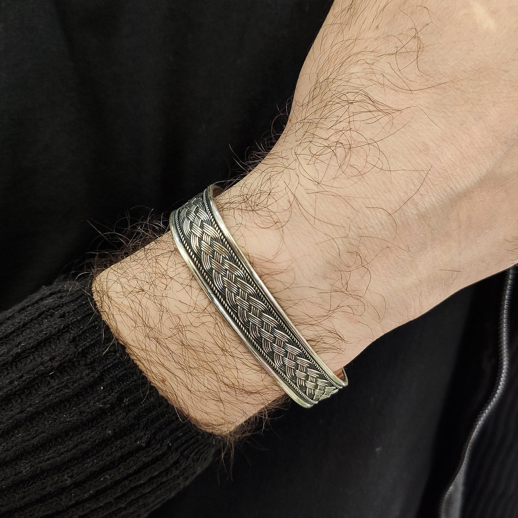 Engraved Sterling Silver Bracelet: Handmade Braided Cuff