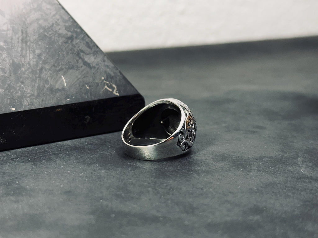Engraved Lion Ring: Handmade Sterling Silver, Zodiac Leo Design
