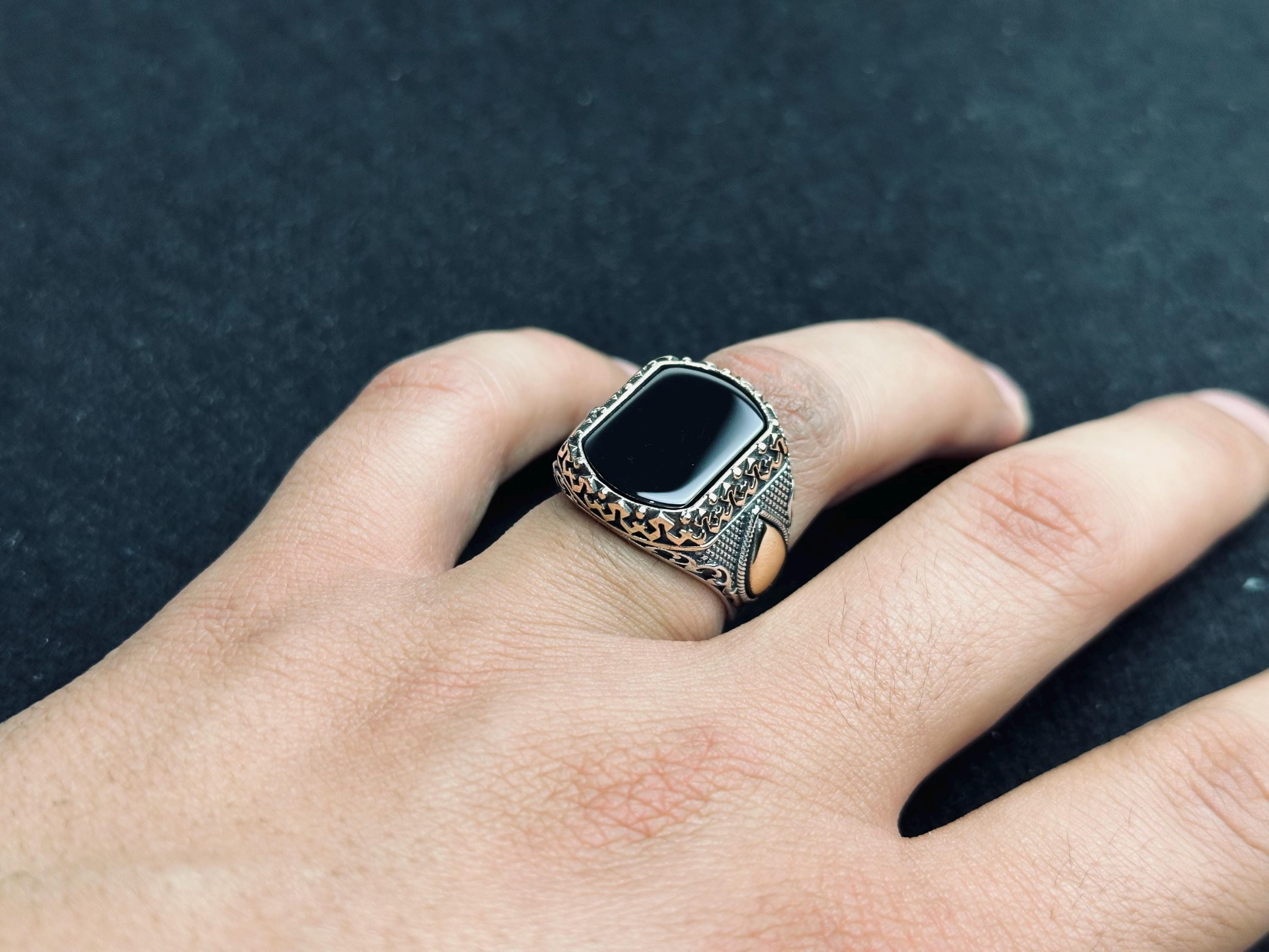 Statement Onyx Ring: Ottoman Design (Handmade Oxidized Silver)