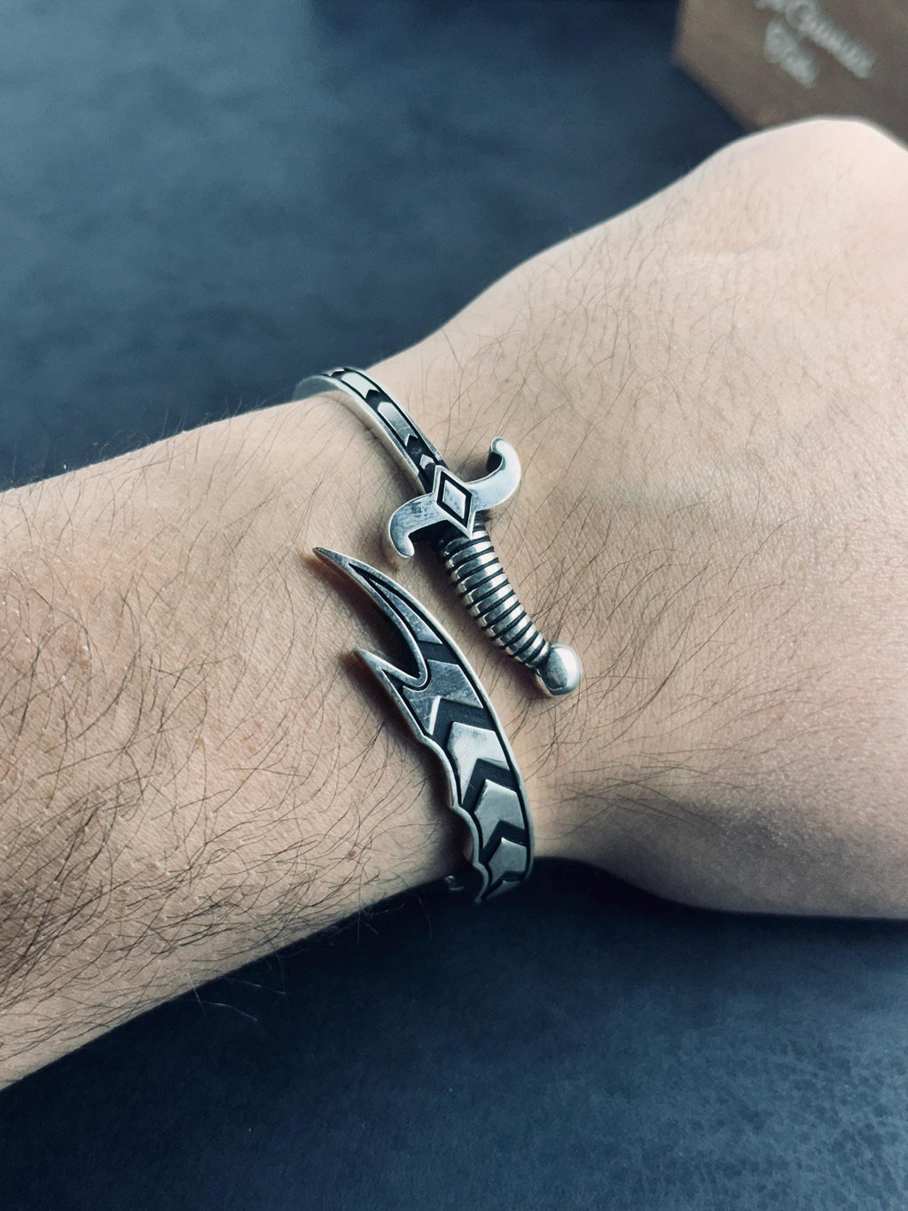 Sword Ring and Bracelet Set: Handcrafted Sterling Silver - Oxidized Finish