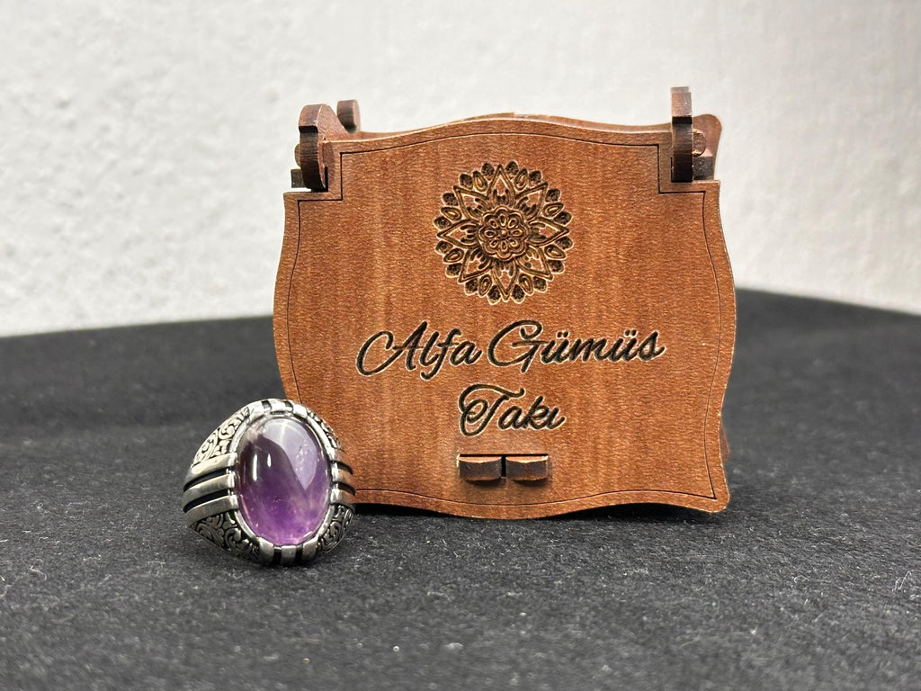Amethyst Gemstone Ring: Handmade Sterling Silver (Men's Size)