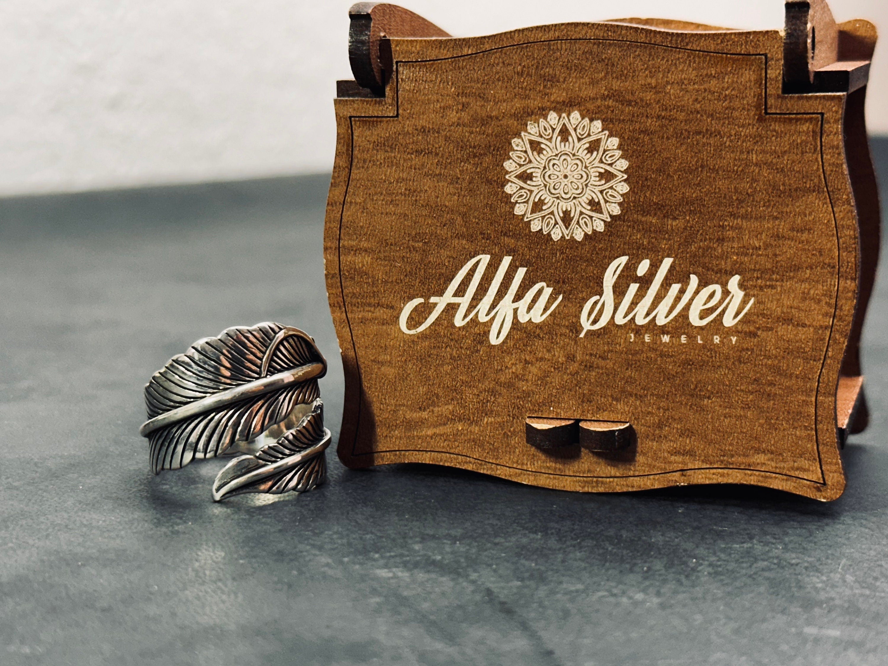 Feather Ring: Sterling Silver Adjustable Design (Engraved, Handmade)