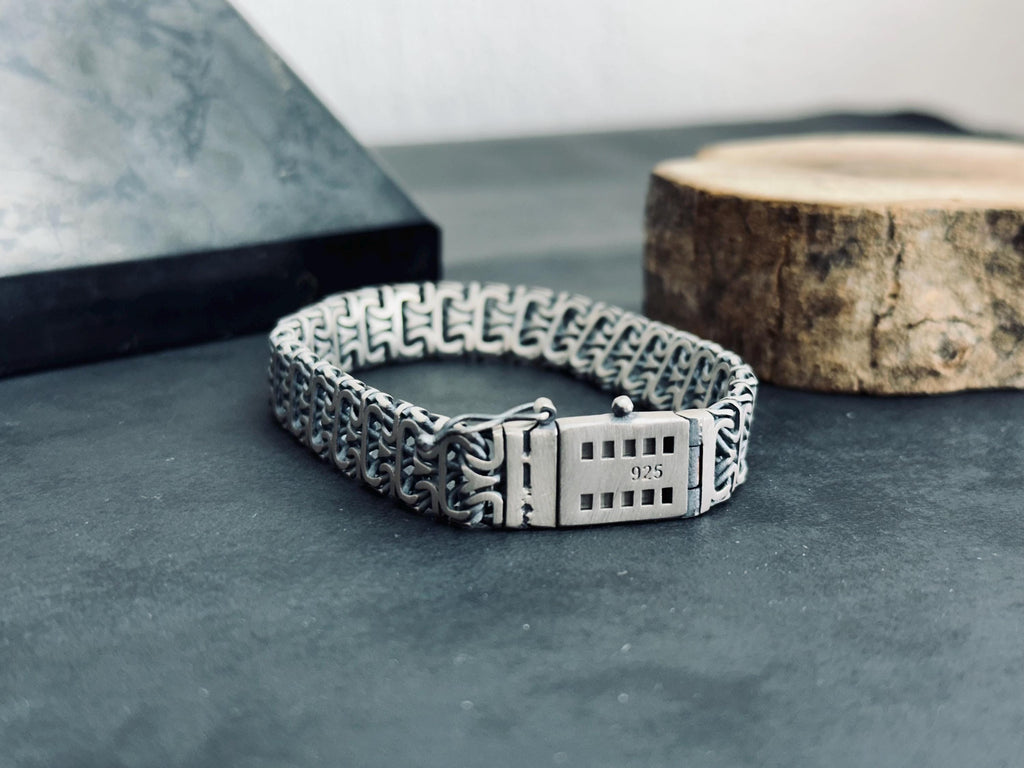 Viking Sterling Silver Bracelet - Bold Franco Link Chain for Men