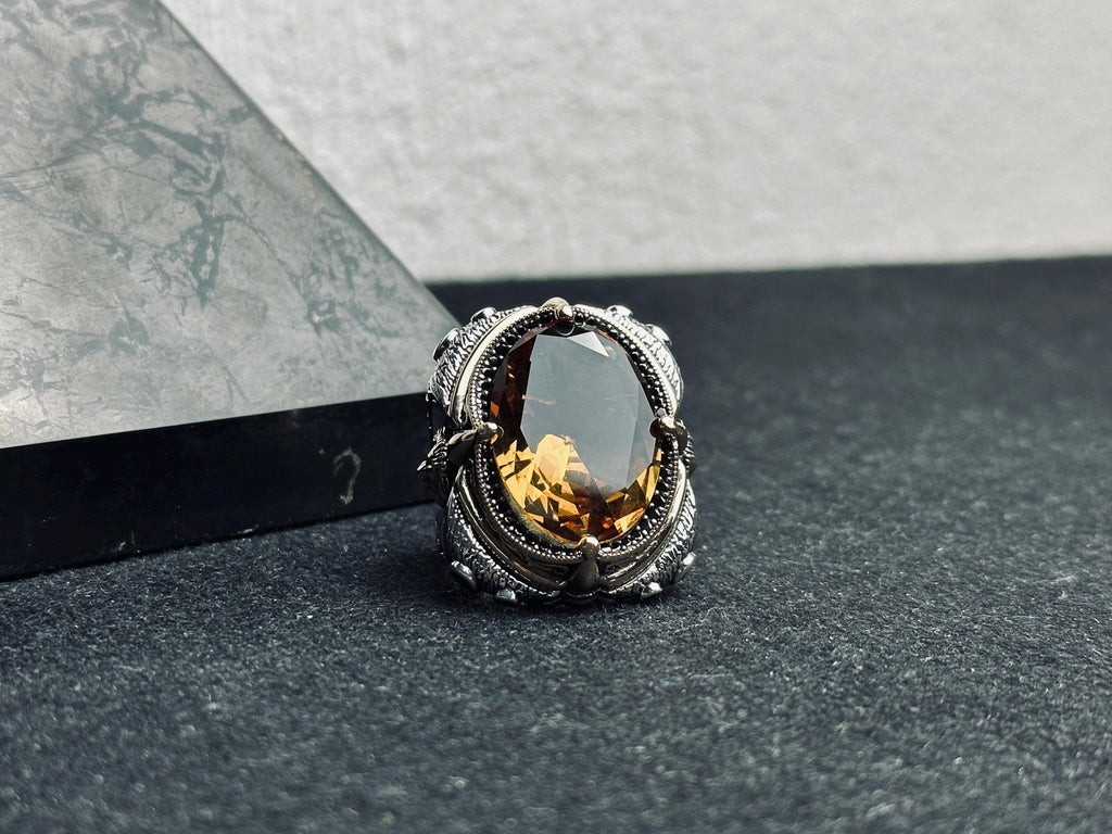 Sultanit Statement Ring: Handmade Sterling Silver with Wolf Detail