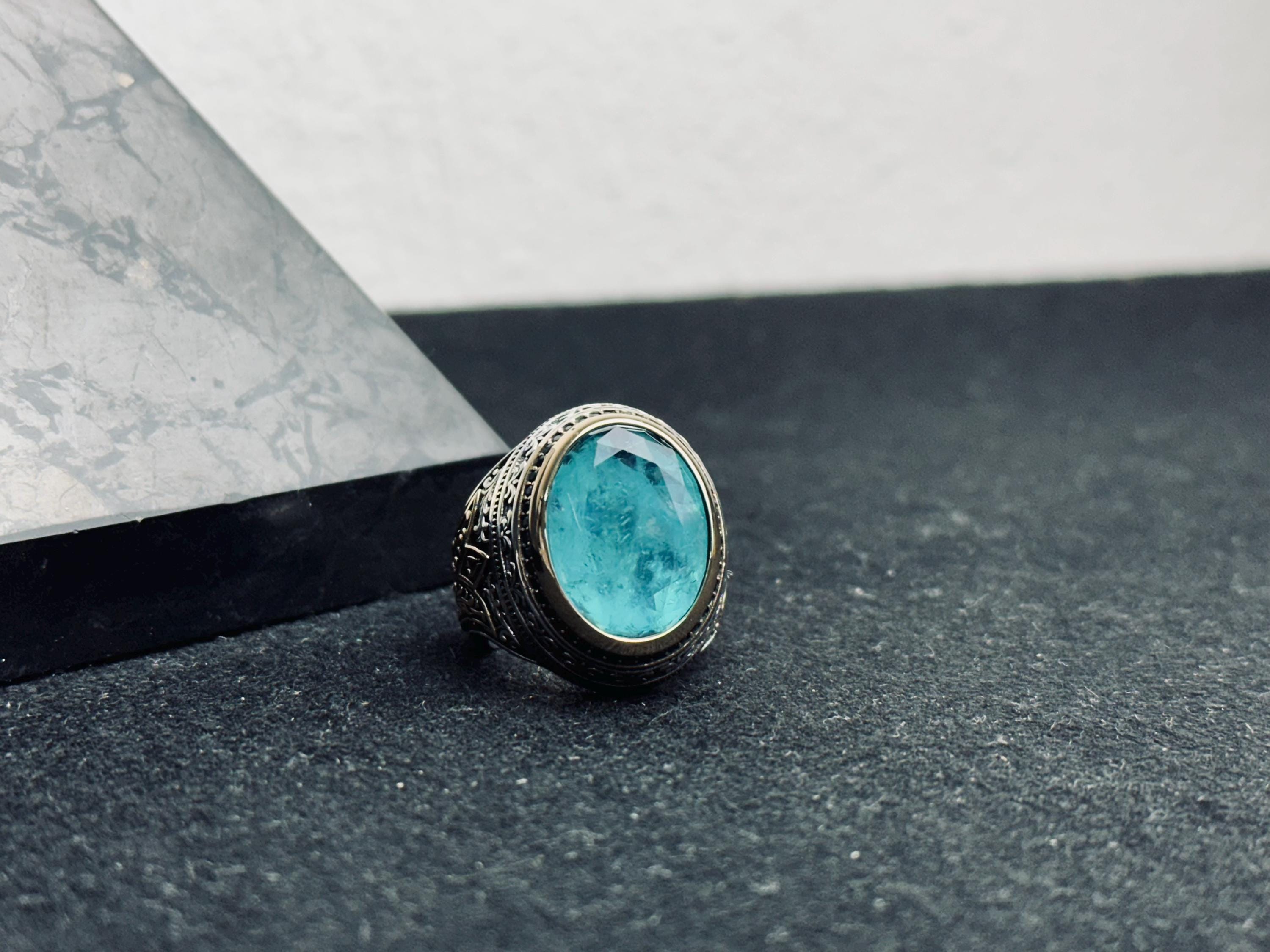 Aquamarine Men's Ring: Handmade Sterling Silver March Birthstone
