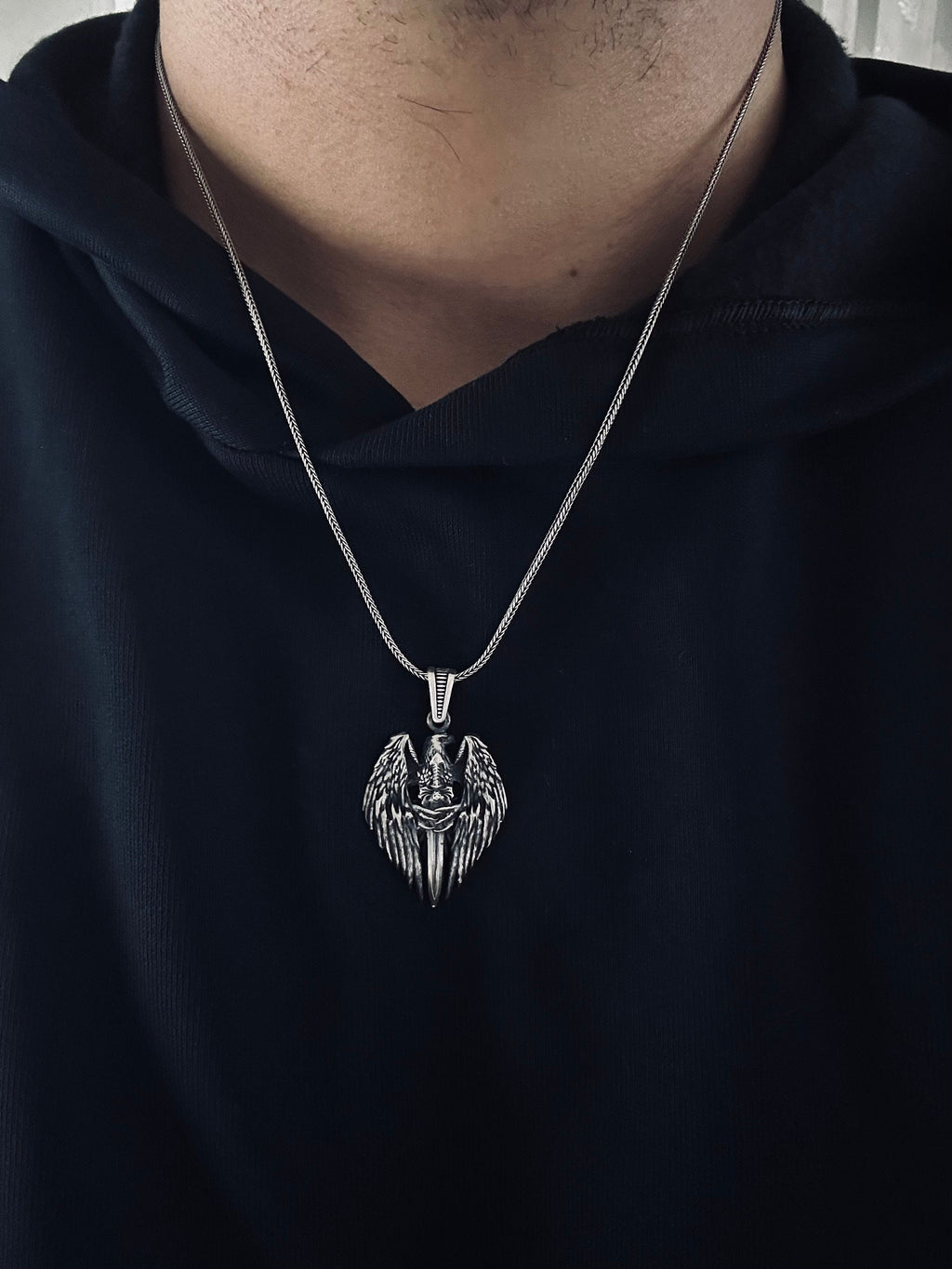 Eagle Skeleton Sword Necklace - Silver Statement Jewelry