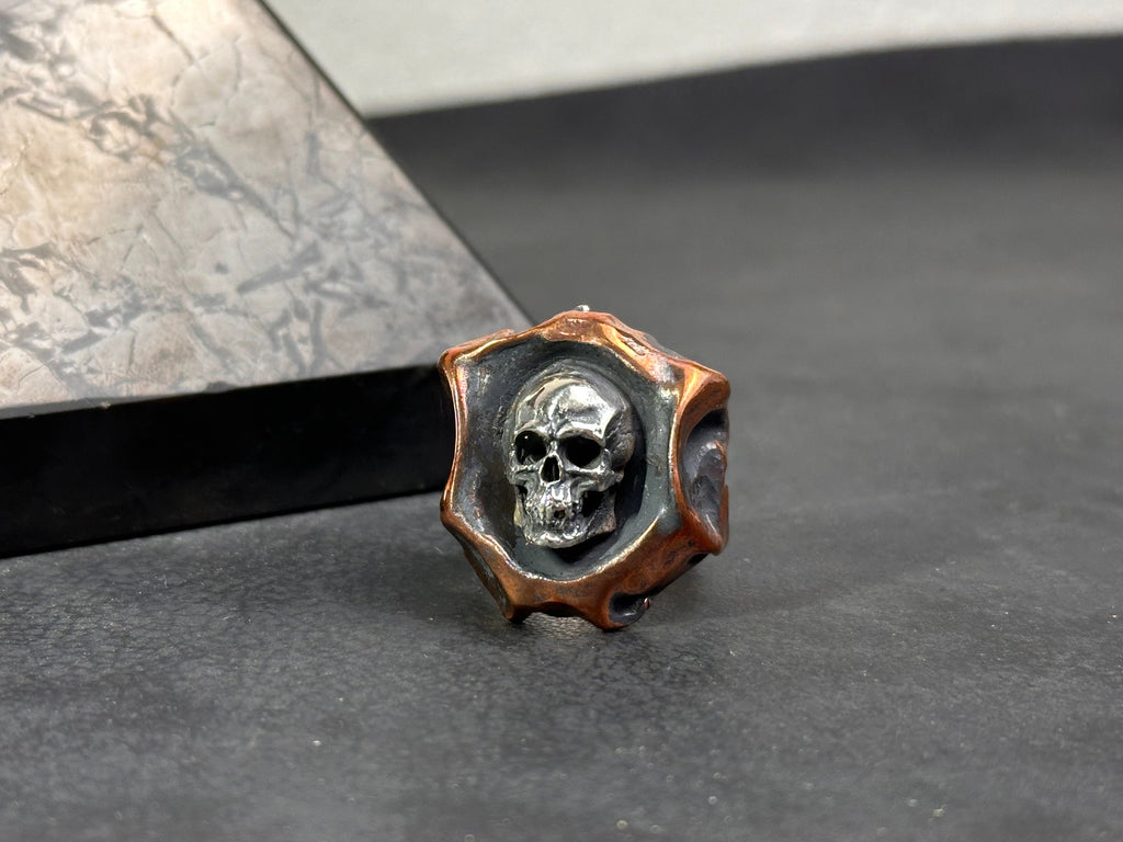 Oxidized Sterling Silver Skull Ring: Handmade Gothic Biker Jewelry