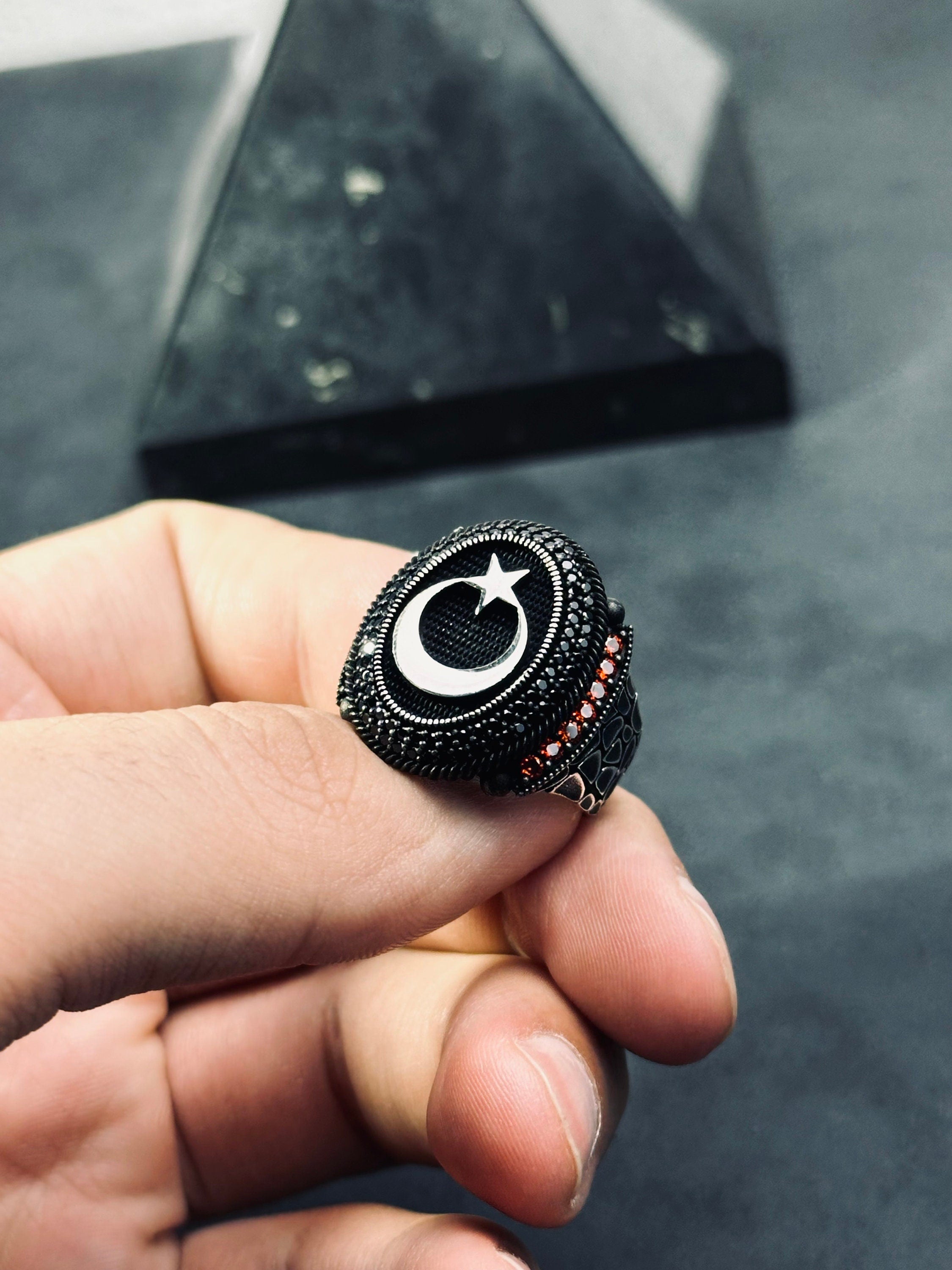 Moon Star Ring: Sterling Silver Jewelry (Handmade with CZ Stone)
