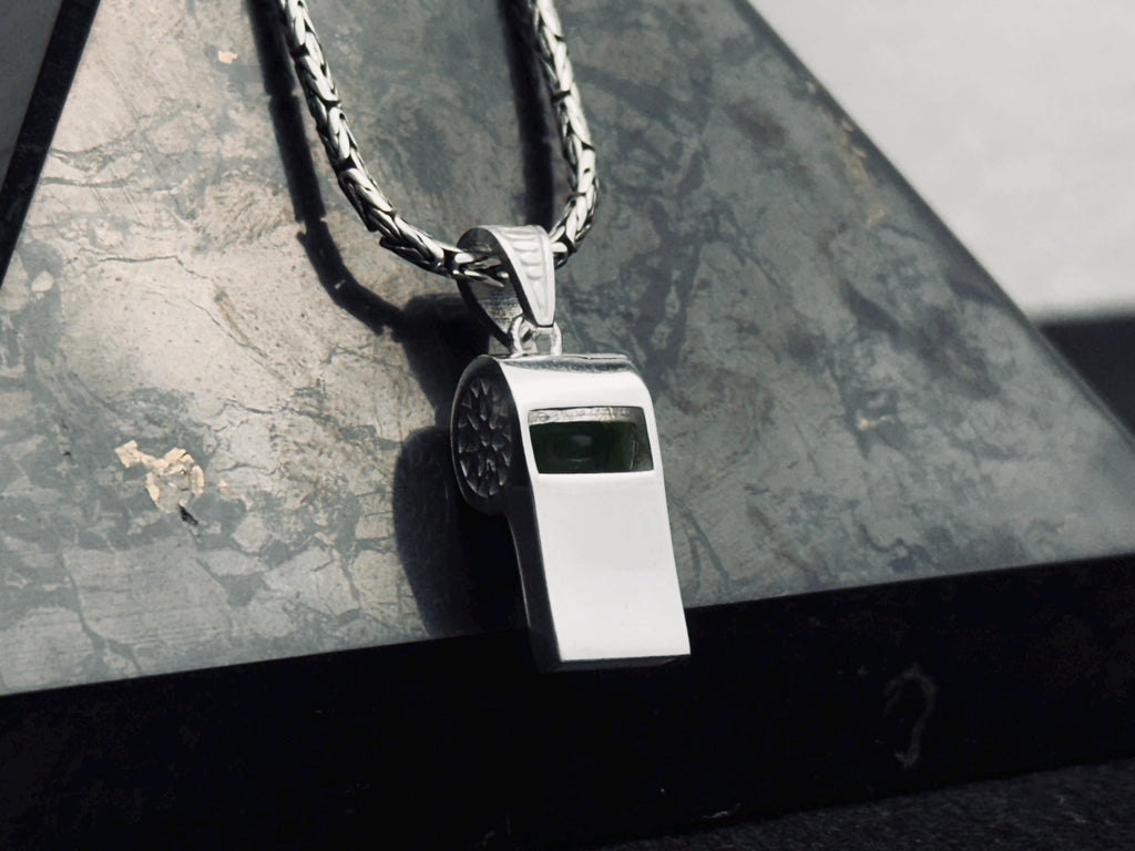Sterling Silver Whistle Necklace: Dainty Coach Pendant