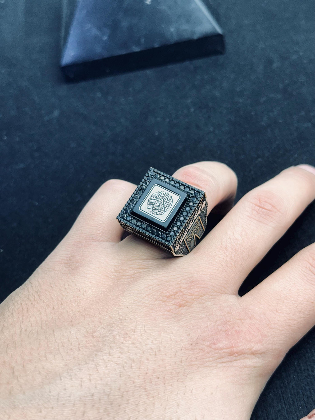 Prayer Ring: Sterling Silver Square - Arabic Calligraphy Engraving