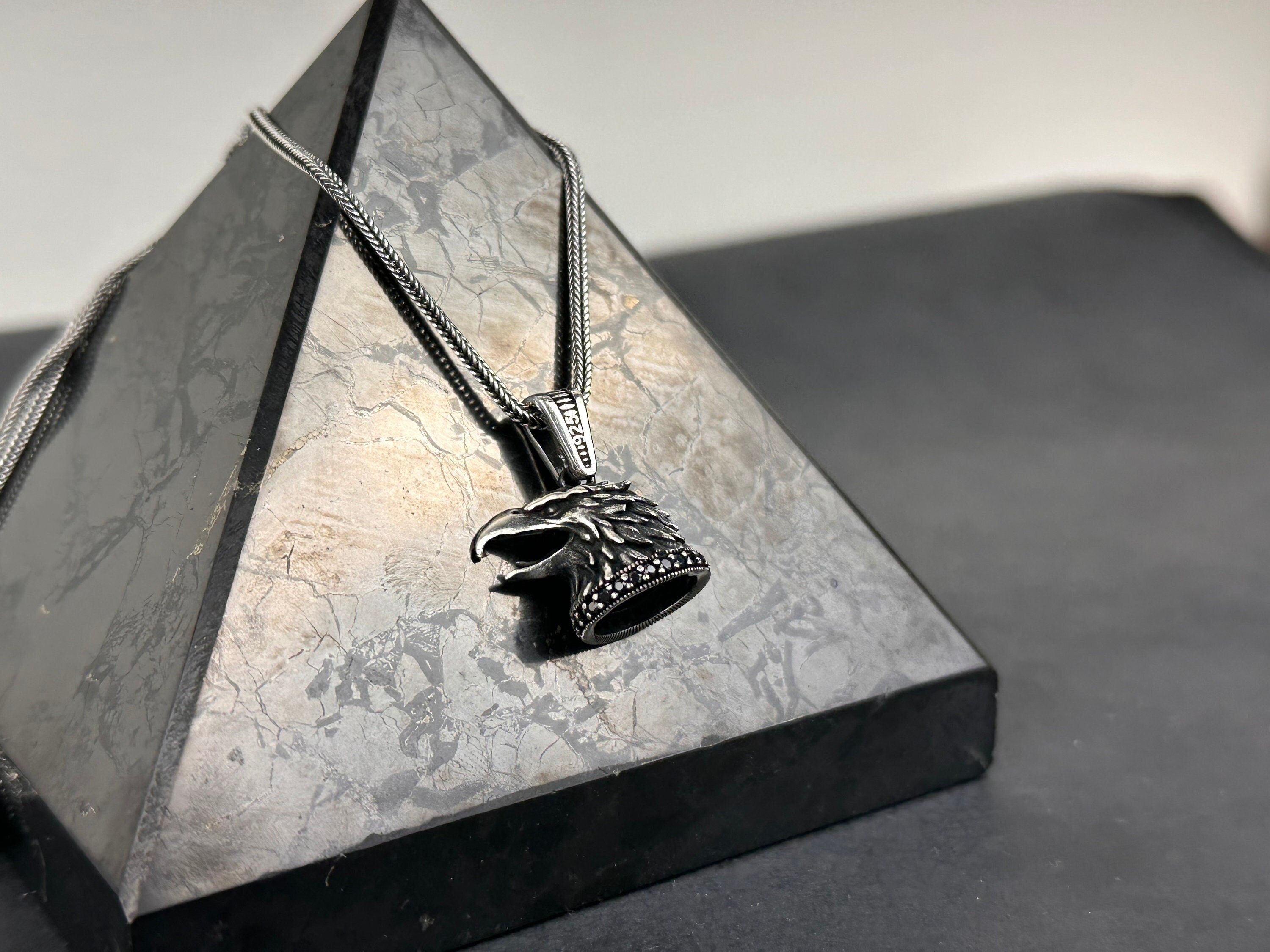 Bird of Prey Necklace, Sterling Silver Hawk Head (Adjustable Chain)