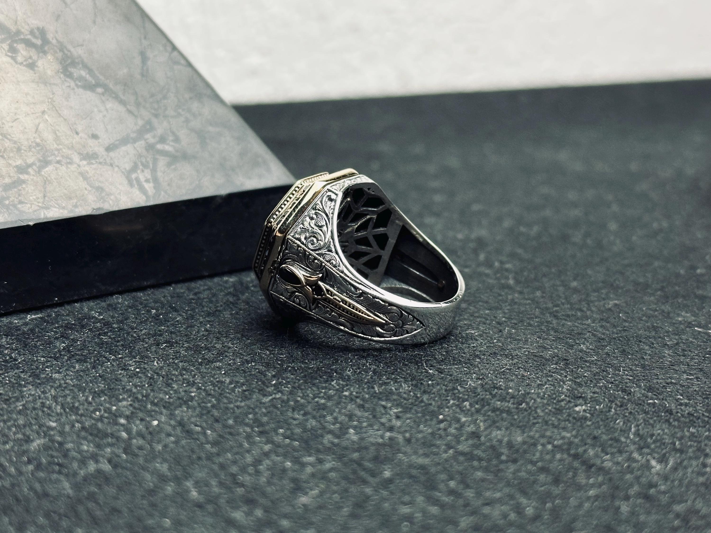 Turkish Silver Crescent-Star Ring, Ottoman Embossed (Handmade 925 Sterling)