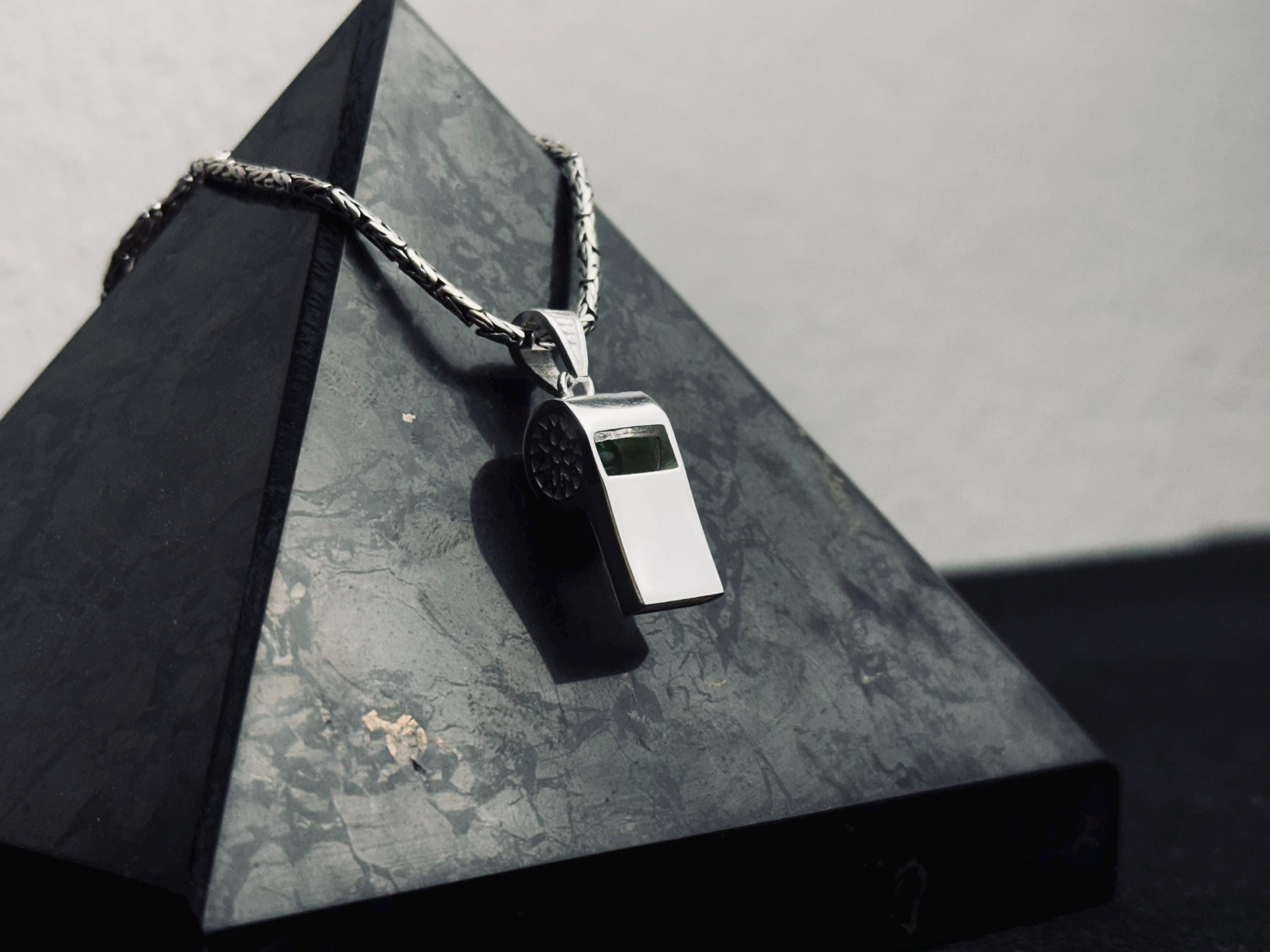 Sterling Silver Whistle Necklace: Dainty Coach Pendant