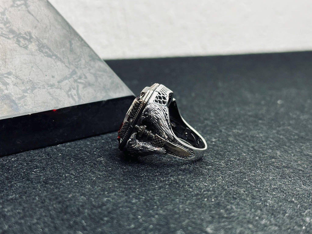Ottoman Ruby Silver Ring, Handmade Vintage Style (Men's Size)