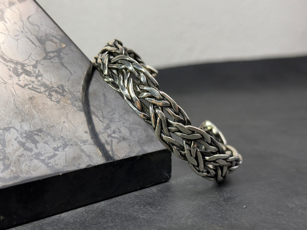 Mens Chunky Silver Bangle, Bold Handmade Bracelet (Sterling Cuff)