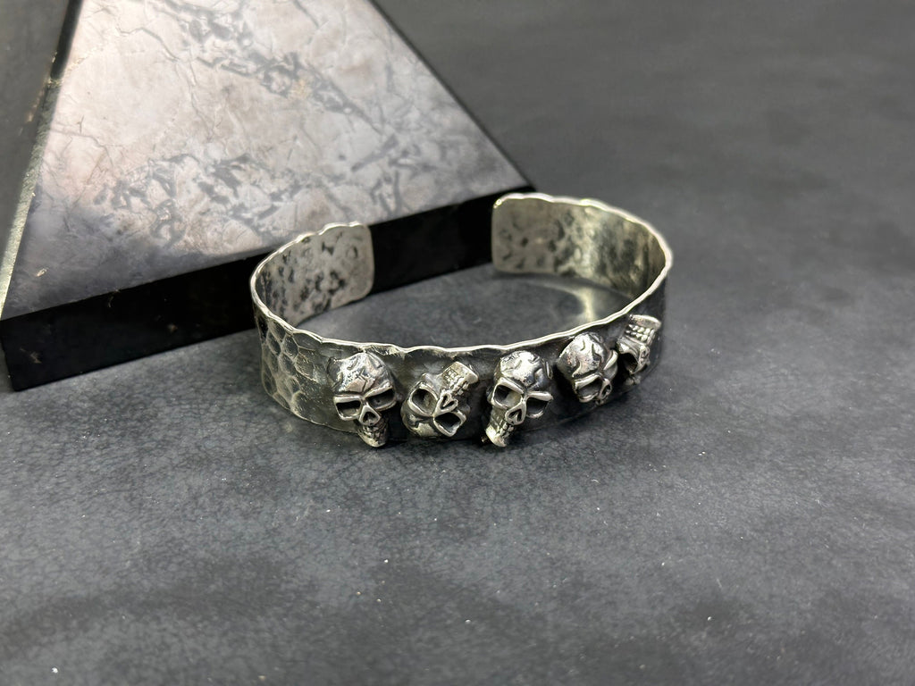 Chunky Sterling Silver Skull Cuff Bracelet (Handmade for Men)