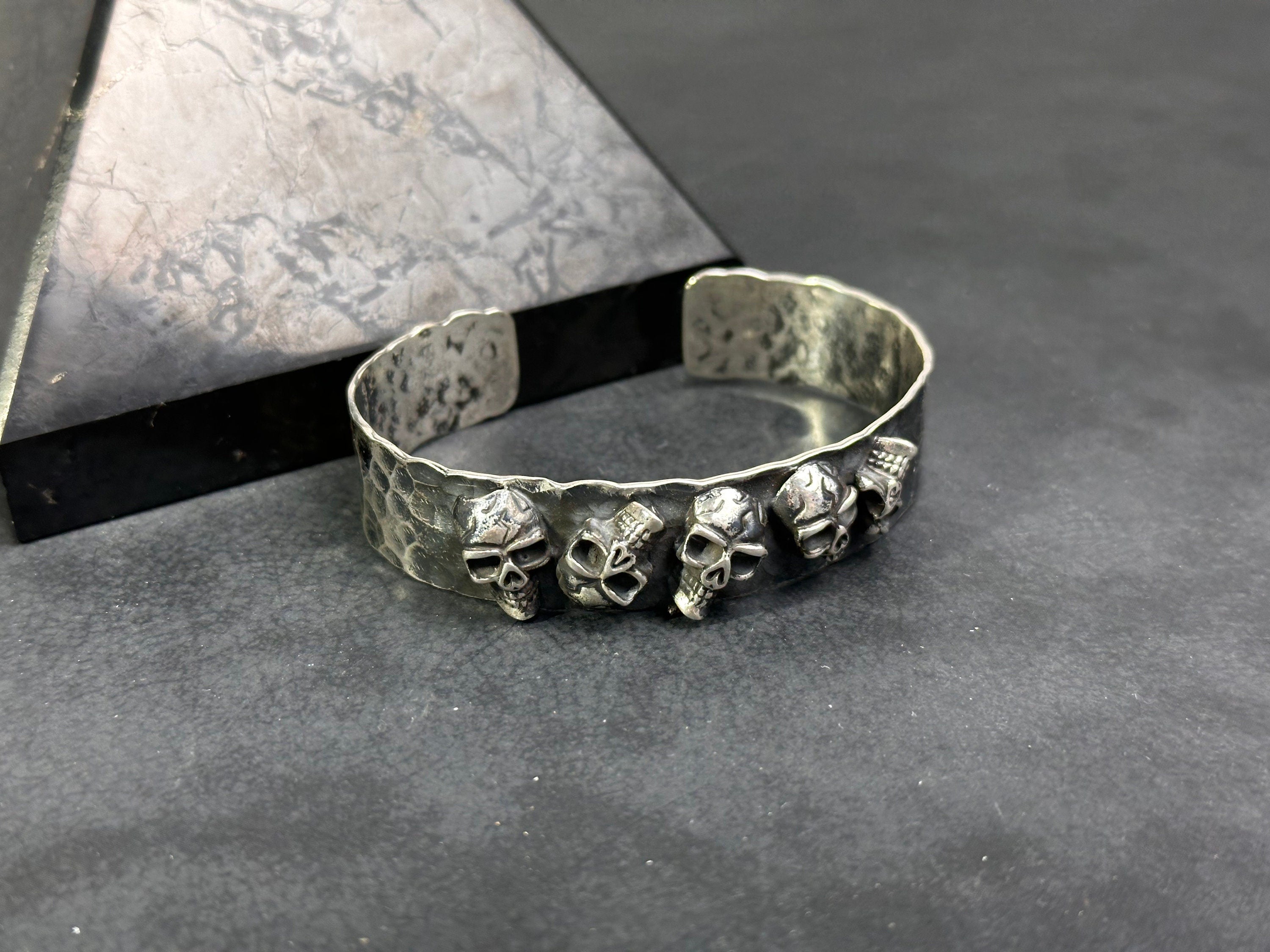 Chunky Sterling Silver Skull Cuff Bracelet (Handmade for Men)