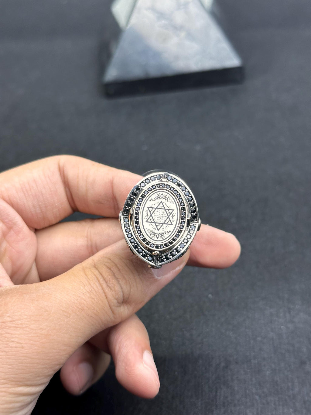 Sterling Silver Solomon Ring - Engraved Star of David Design