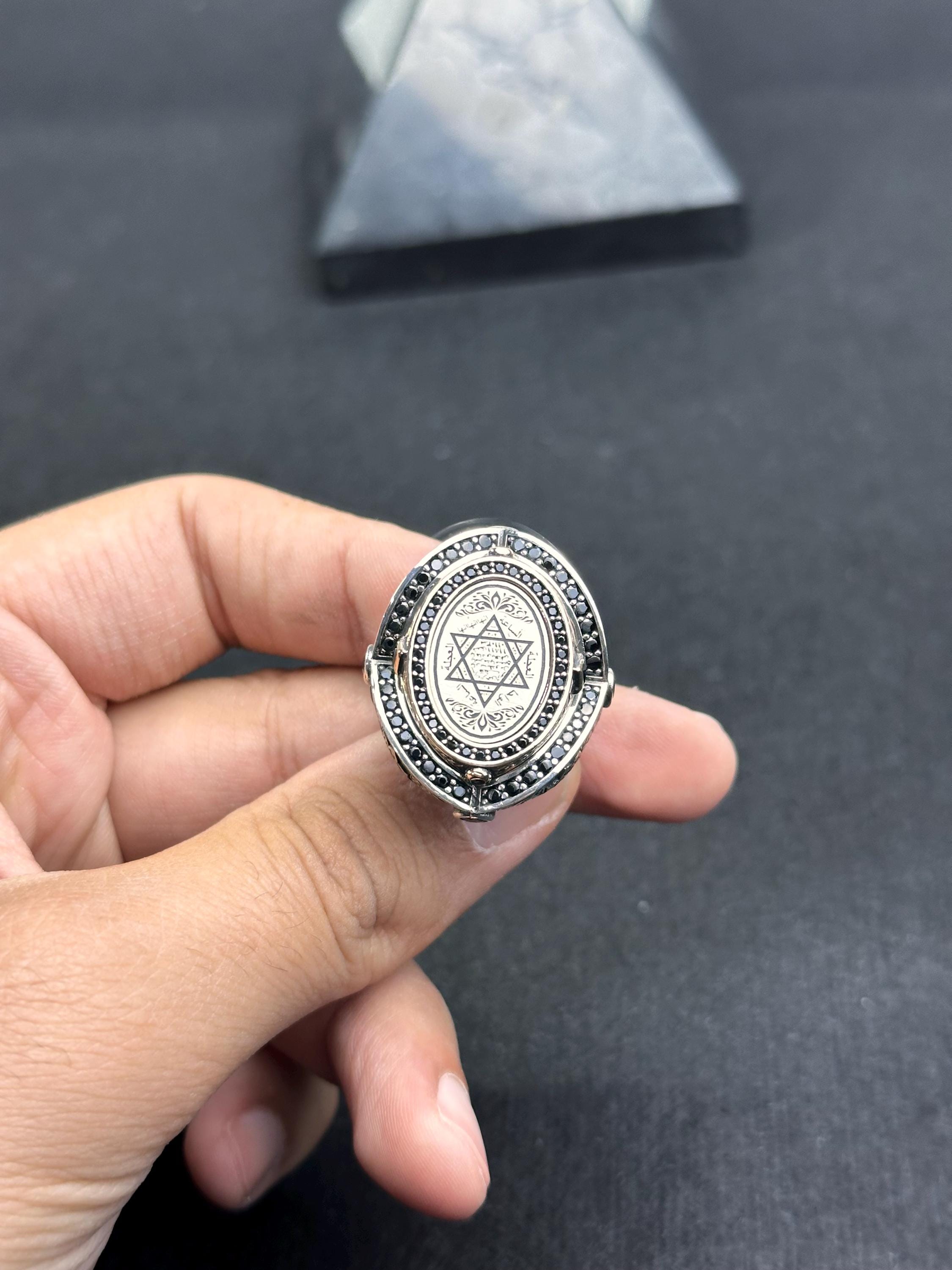 Sterling Silver Solomon Ring - Engraved Star of David Design