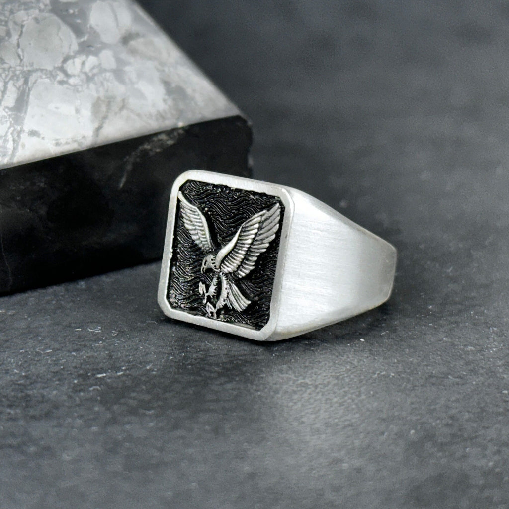 Sterling Silver Eagle Ring: Handmade Men's Statement Accessory
