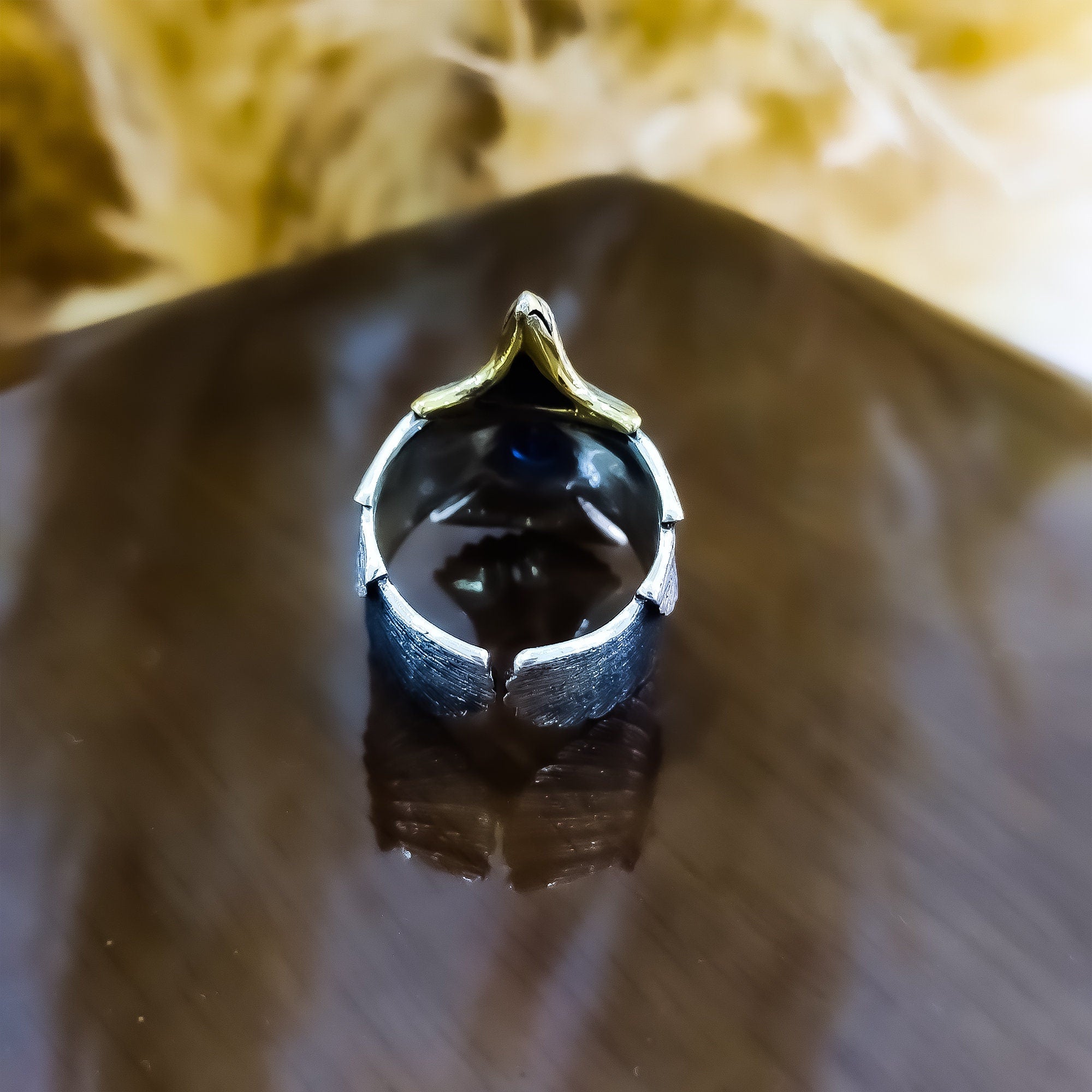 Dark Blue Sapphire Eagle Ring: Sterling Silver Men's Statement