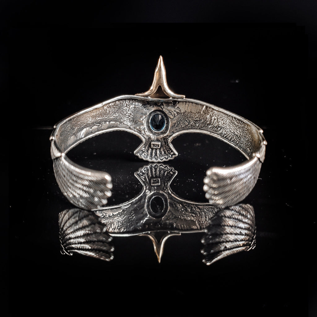 Silver Eagle Bracelet: Handmade Cuff with Aquamarine (Men's Jewelry)