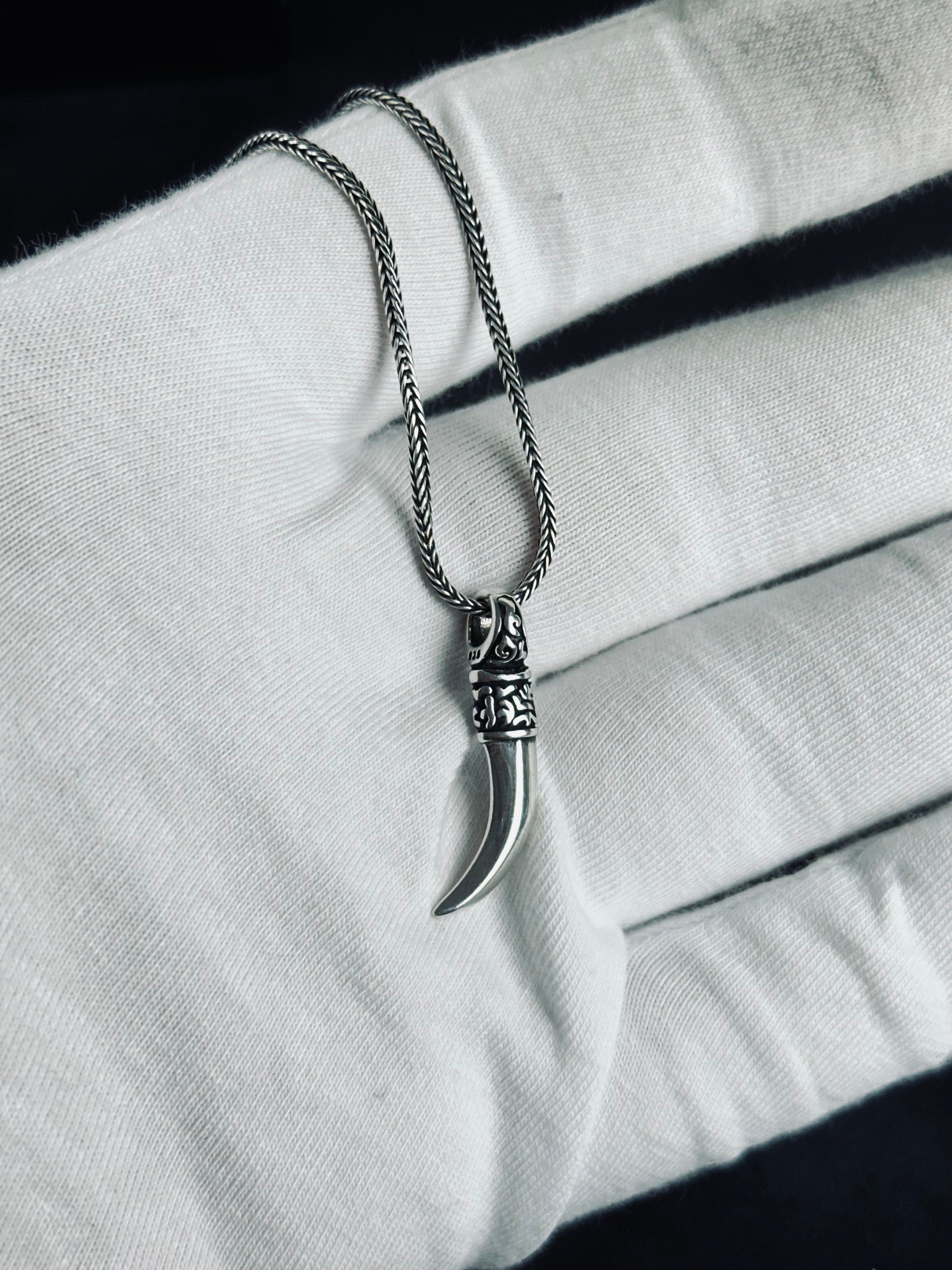 Elephant Tusk Silver Necklace - Unique Ivory Look Pendant