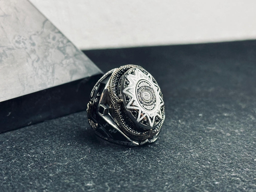 Sterling Silver Seal of Solomon Ring, Ottoman Ethnic Engraved Men Ring, Islamic Symbol Jewelry, Bold Statement Signet Ring, Ramadan Gift